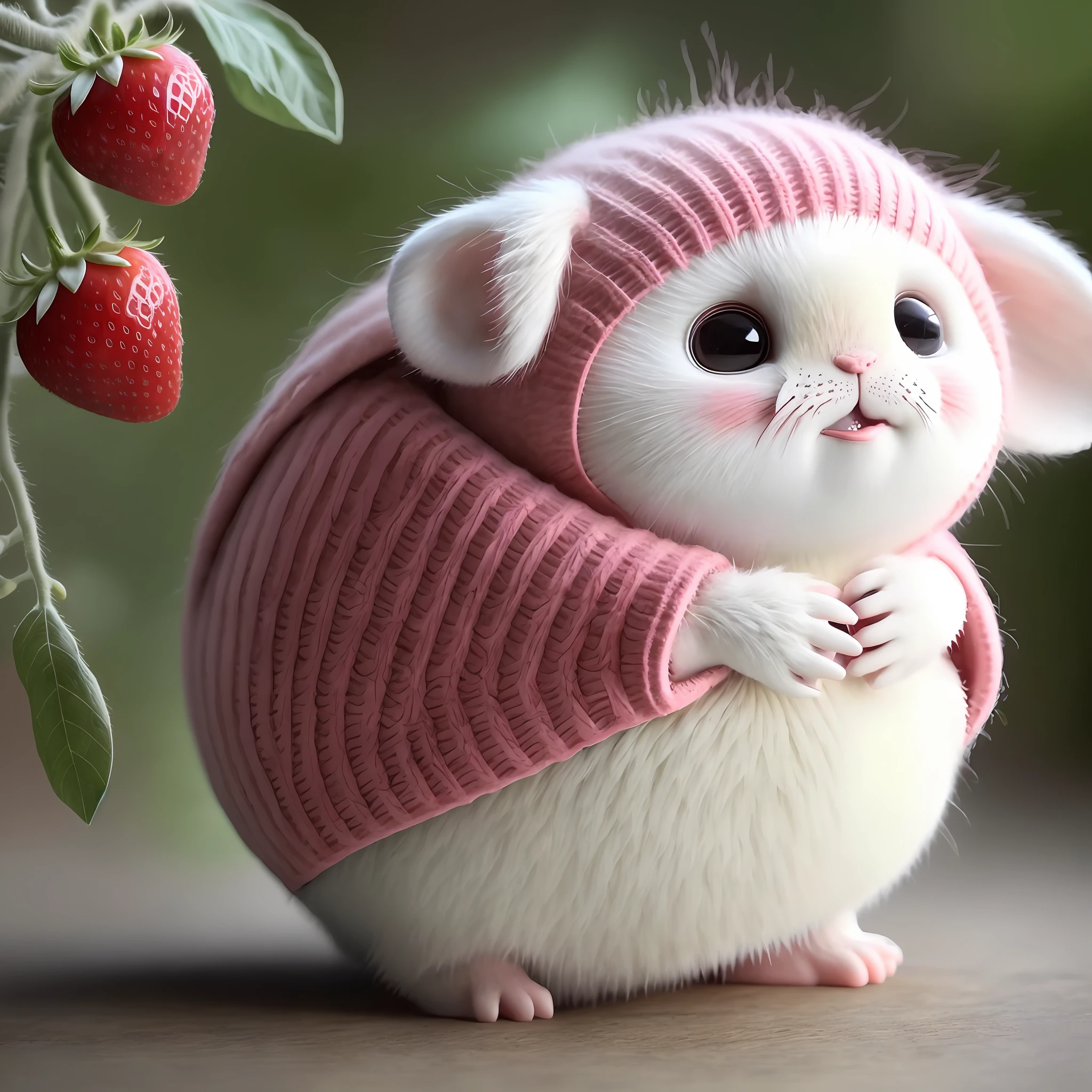 : 3。 Rat, realistic, furry animal, apple, dark circles, blush, cherry, food, fruit, full body, hat, non-human, strawberry, tomato, watermelon