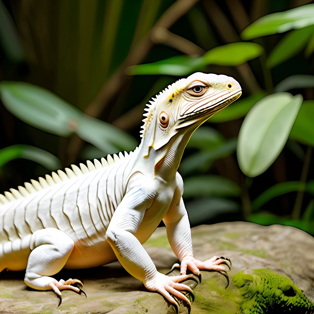 Albino iguana in an Amazon rainforest