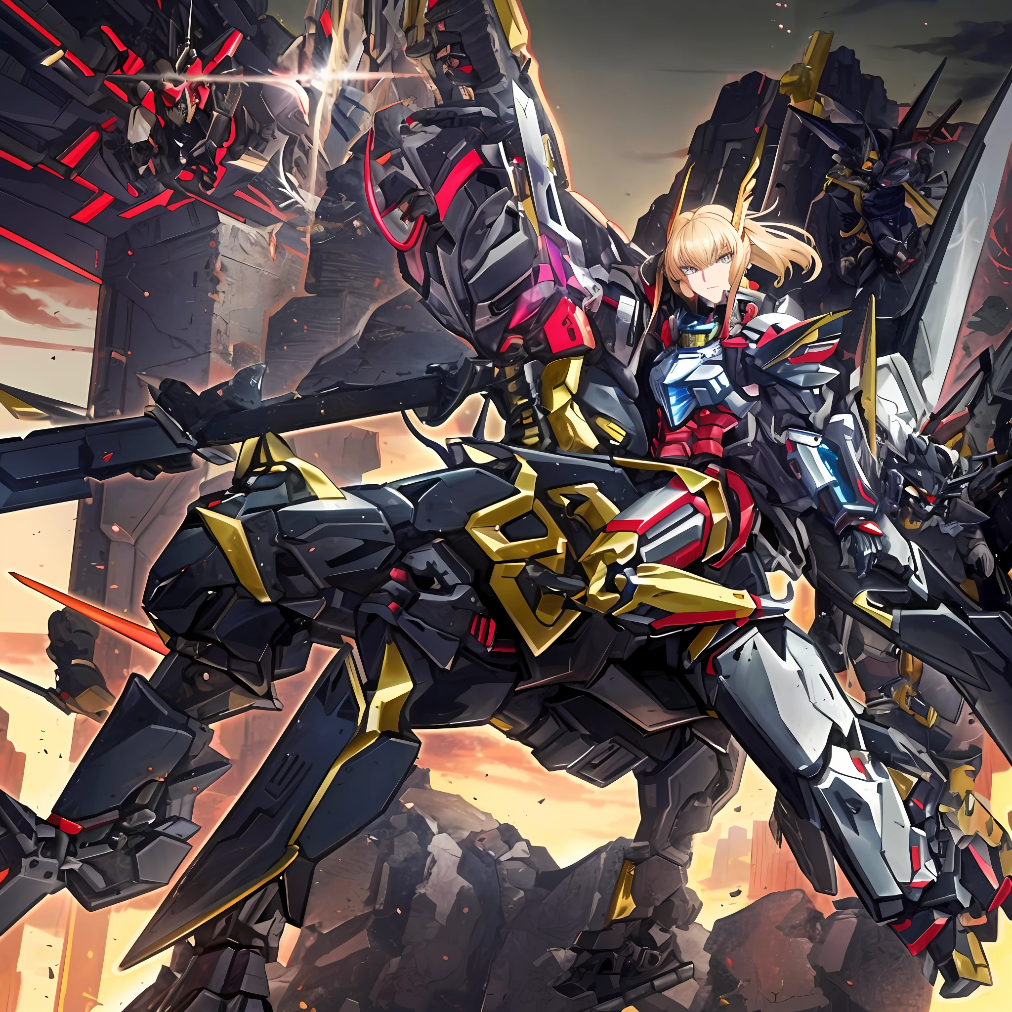 a close up of a person on a horse with a sword, an anime large mecha robot, pterodactyl mecha, alexandre ferra mecha, mechanized valkyrie girl, cyberpunk anime girl mech, mecha art, modern mecha anime, shirow masamune, girl in mecha cyber armor, code geass, cool mecha style