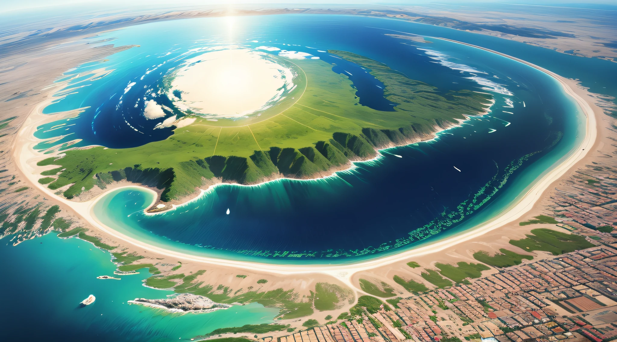 Planet Earth by day, spatial image, very beautiful, Light makes the day, illuminating everything, earth without trees, only water and earth