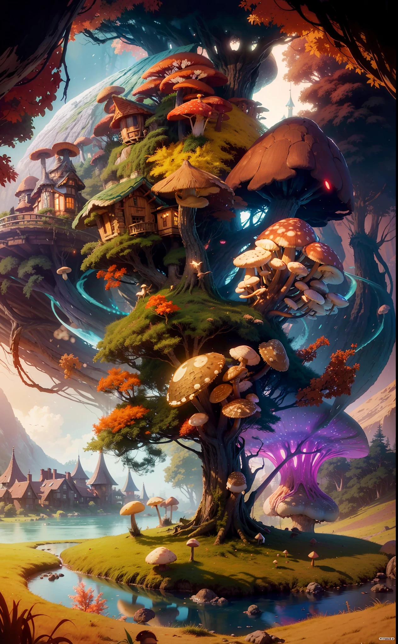 A very detailed matte painting depicting a fairytale mushroom house forest, by Makoto Shinkai, by Artgerm, by WLOP, by Greg Rukowski, volumetric lighting, octane rendering, 4K resolution, ArtStation Trend, masterpiece