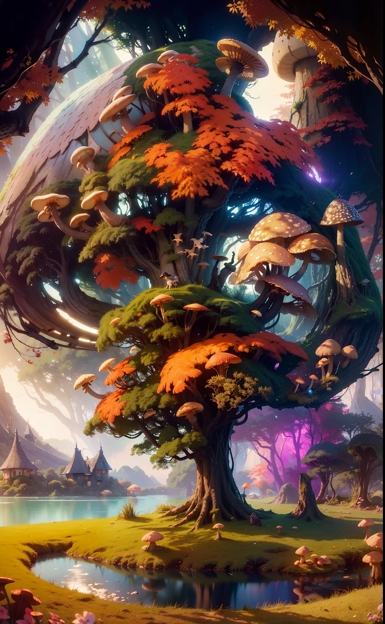 A very detailed matte painting depicting a fairytale mushroom house forest, by Makoto Shinkai, by Artgerm, by WLOP, by Greg Rukowski, volumetric lighting, octane rendering, 4K resolution, ArtStation Trend, masterpiece