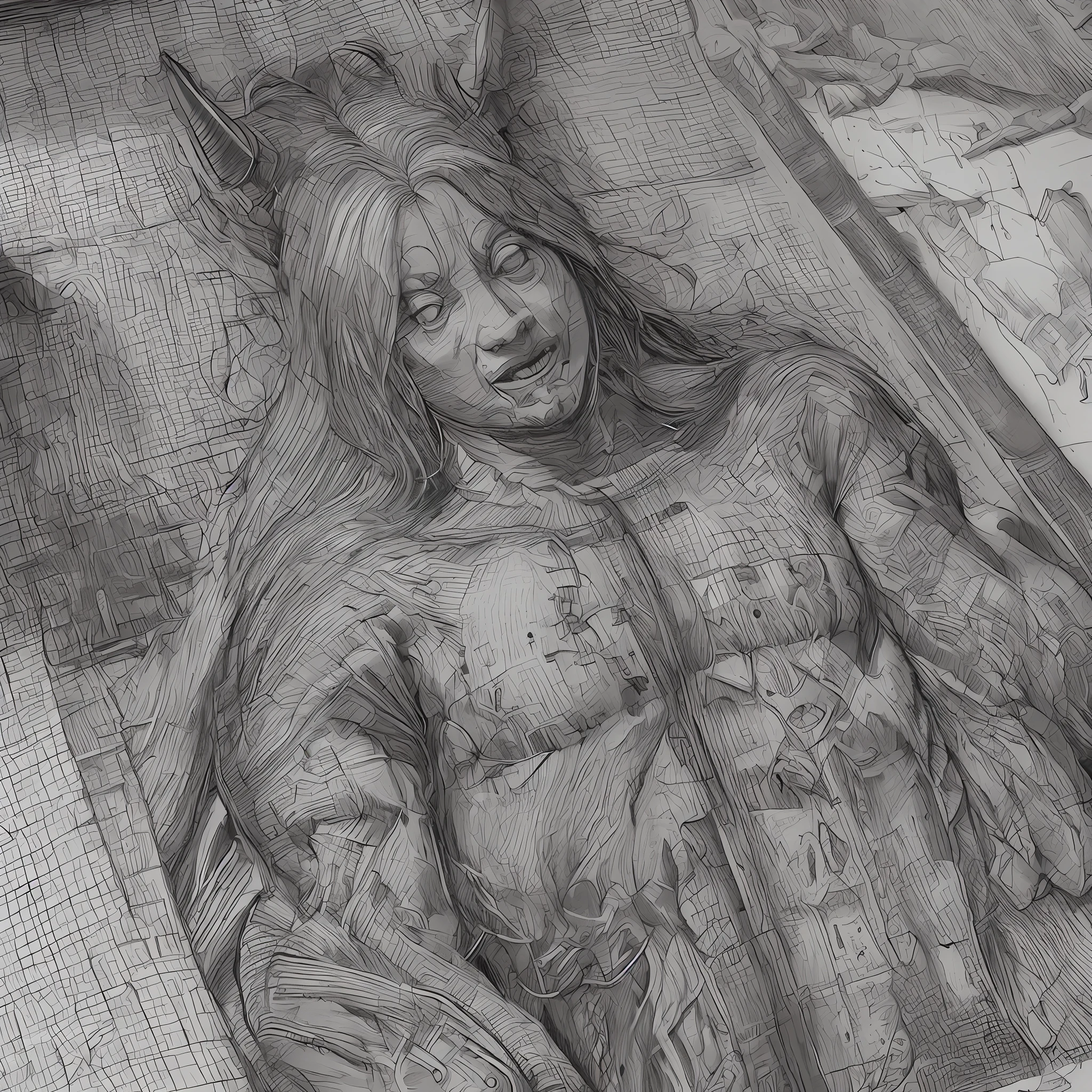A handmade drawing in black and white on a parchment, a demon, lying on the operating table, anatomy, ((4-legged demon with spruce chest )),party, masterpiece, detailed, handmade, artbook, pencil, art, (Leonardo da Vinci), light, autopsy, coroner, perfect, super detailed, catacomb, castle