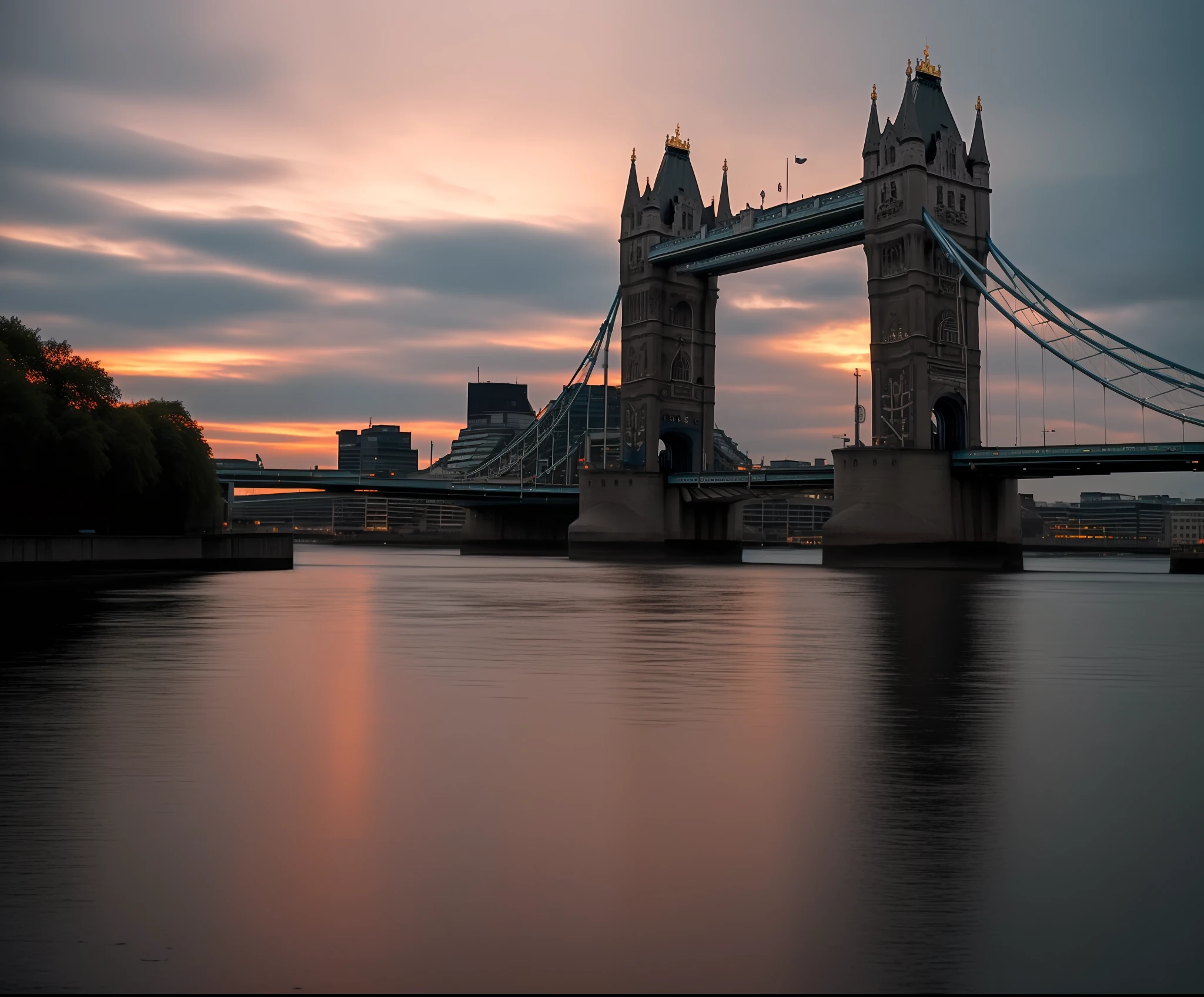 RAW portrait, Bridge Tower in London, poles and night lights, damp, reflections, (masterpiece) (perfect aspect ratio)(realistic photo)(best quality) (detailed) photographed on a Canon EOS R5, 50mm lens, F/2.8, HDR, (8k) (wallpaper) (cinematic lighting) (dramatic lighting) (sharp focus) (intricate), RAW photo, RAW photo, 8k uhd, dslr, high quality, film grain, Fujifilm XT3, film stock photography 4 kodak portra 400 camera f1.6 lens rich colors texture hyper realistic realistic dramatic lighting unrealengine trend in artstation cinestill 800 tungsten
