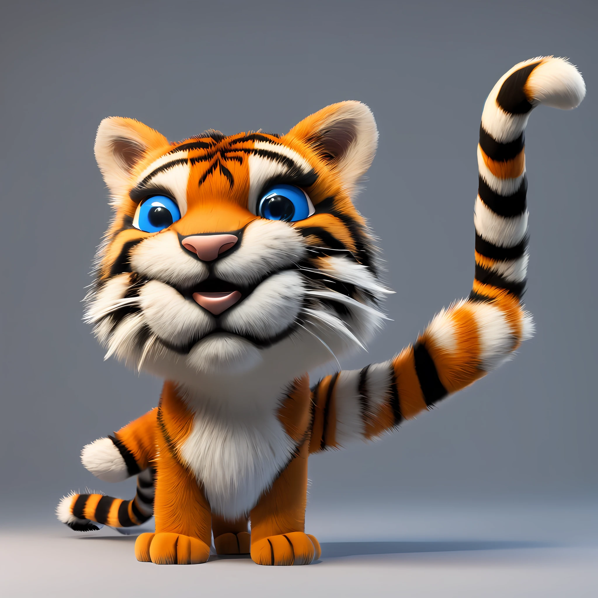 Adorable cute little tiger greets me with a wave and smile, unreal engine, cozy interior lighting, art station, detailed digital painting, film, character design by mark ryden and pixar and Hayao Miyazaki, unreal 5, daz, surrealism , octane rendering, 3DMDT1