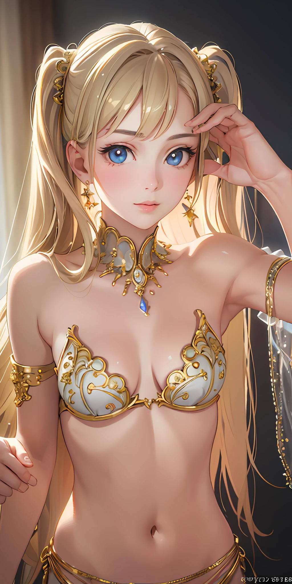 (Photorealistic:1.4), (Masterpiece, Sidelight, Exquisite Beautiful Eyes: 1.2), Masterpiece*Portrait, Realistic, 3D Face, Glistening Eyes, Glossy Hair, Glossy Skin, Solo, Embarrassing, (Abdomen),