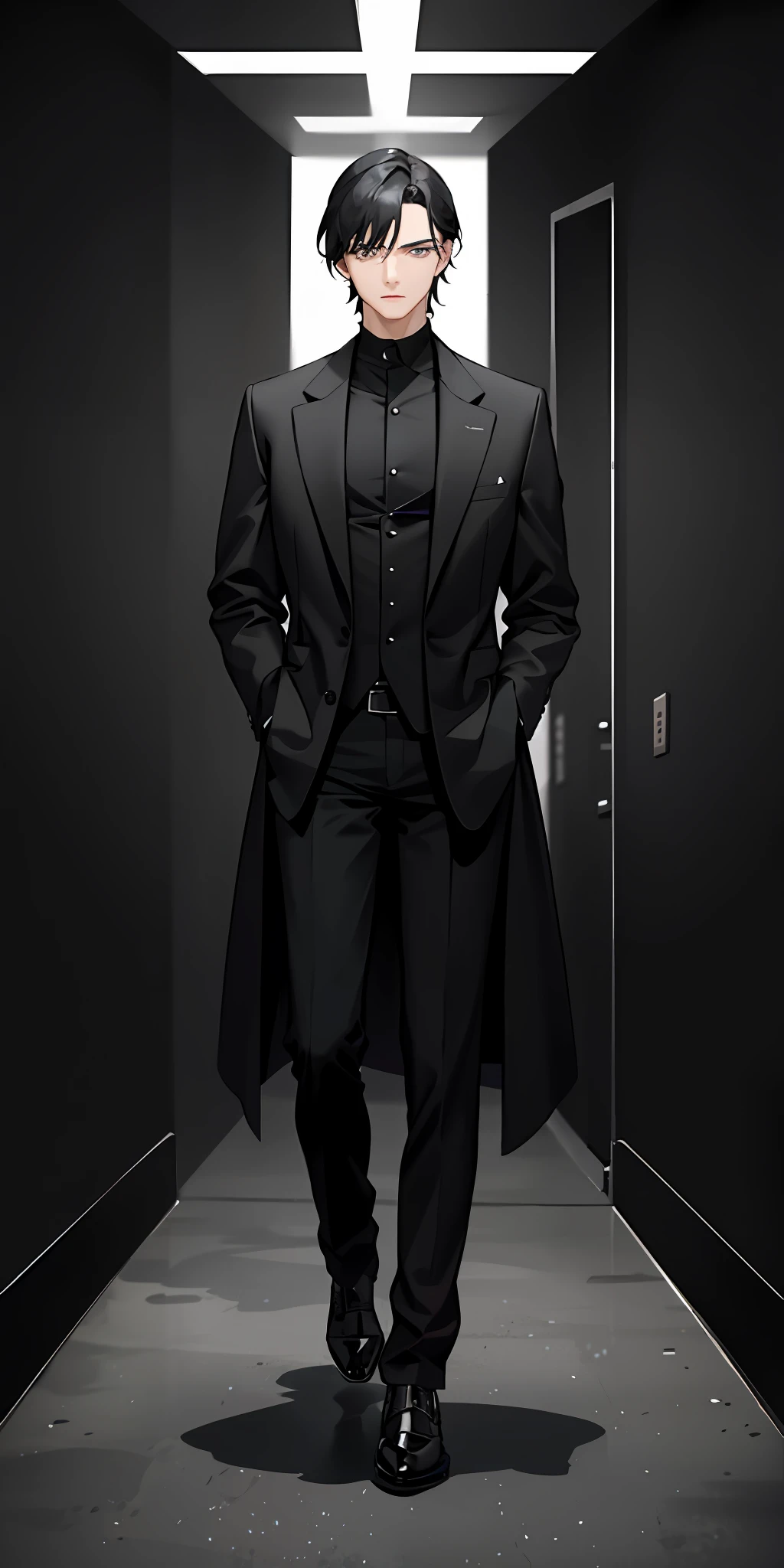 a man time traveler in black clothes