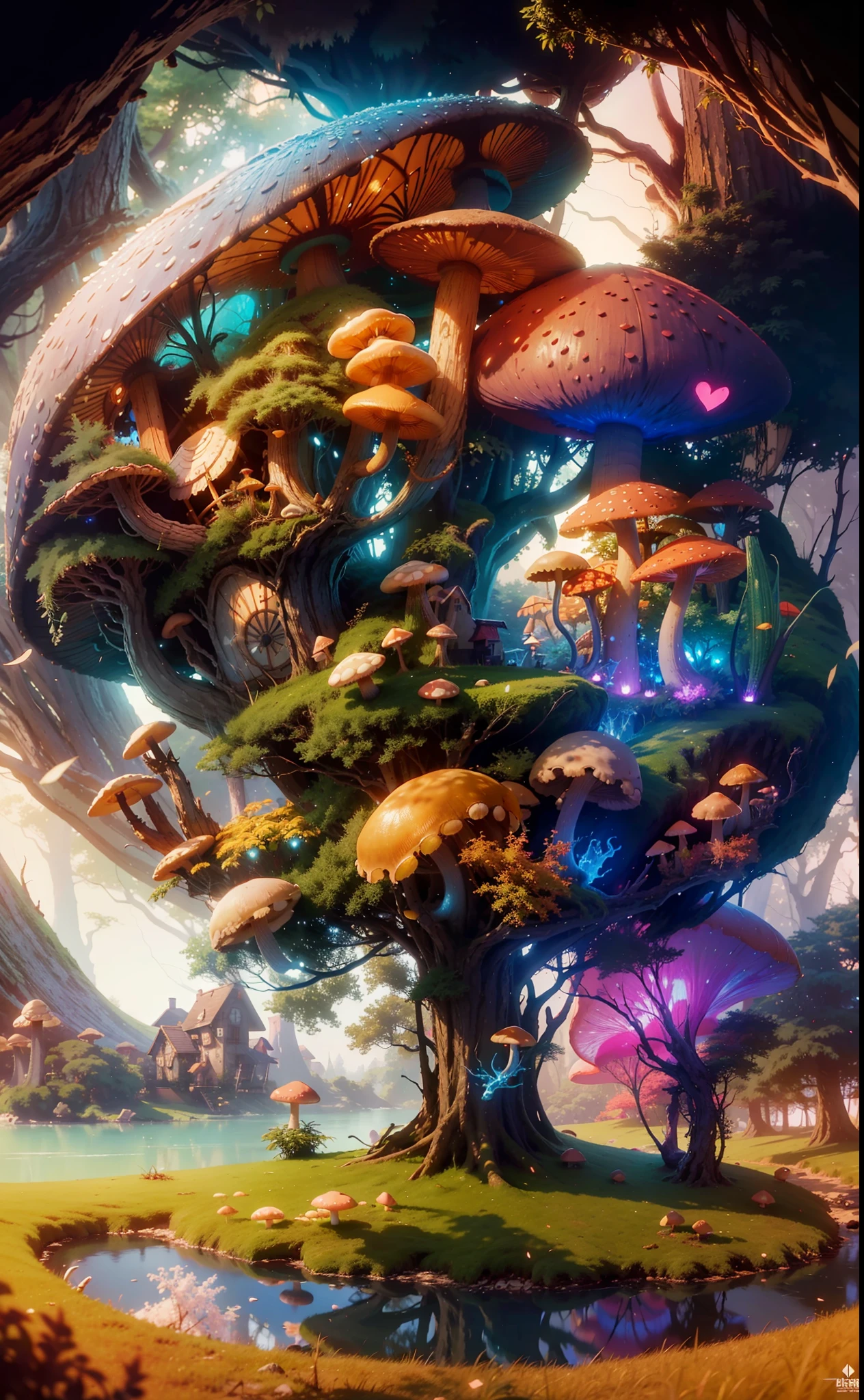 A very detailed matte painting depicting a fairytale mushroom house forest, by Makoto Shinkai, by Artgerm, by WLOP, by Greg Rukowski, volumetric lighting, octane rendering, 4K resolution, ArtStation Trend, masterpiece