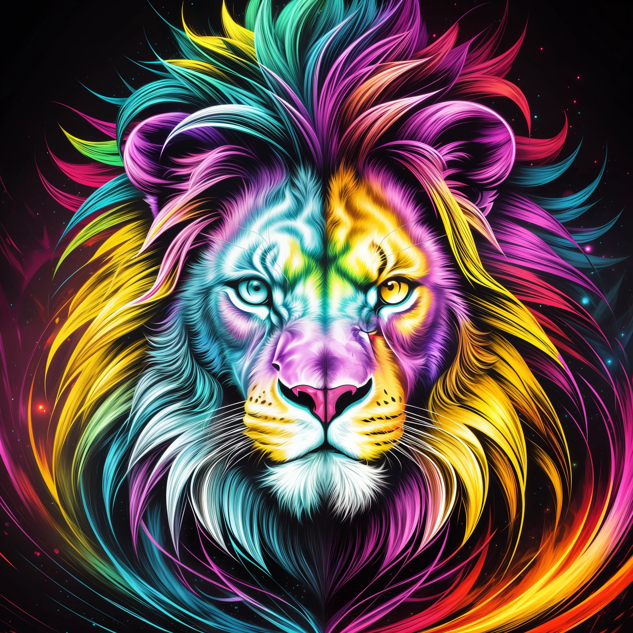 technicolor, vibrant, chemical lion, radioactive glow, Biohazard, abstract art by Petros Afshar, supersaturated