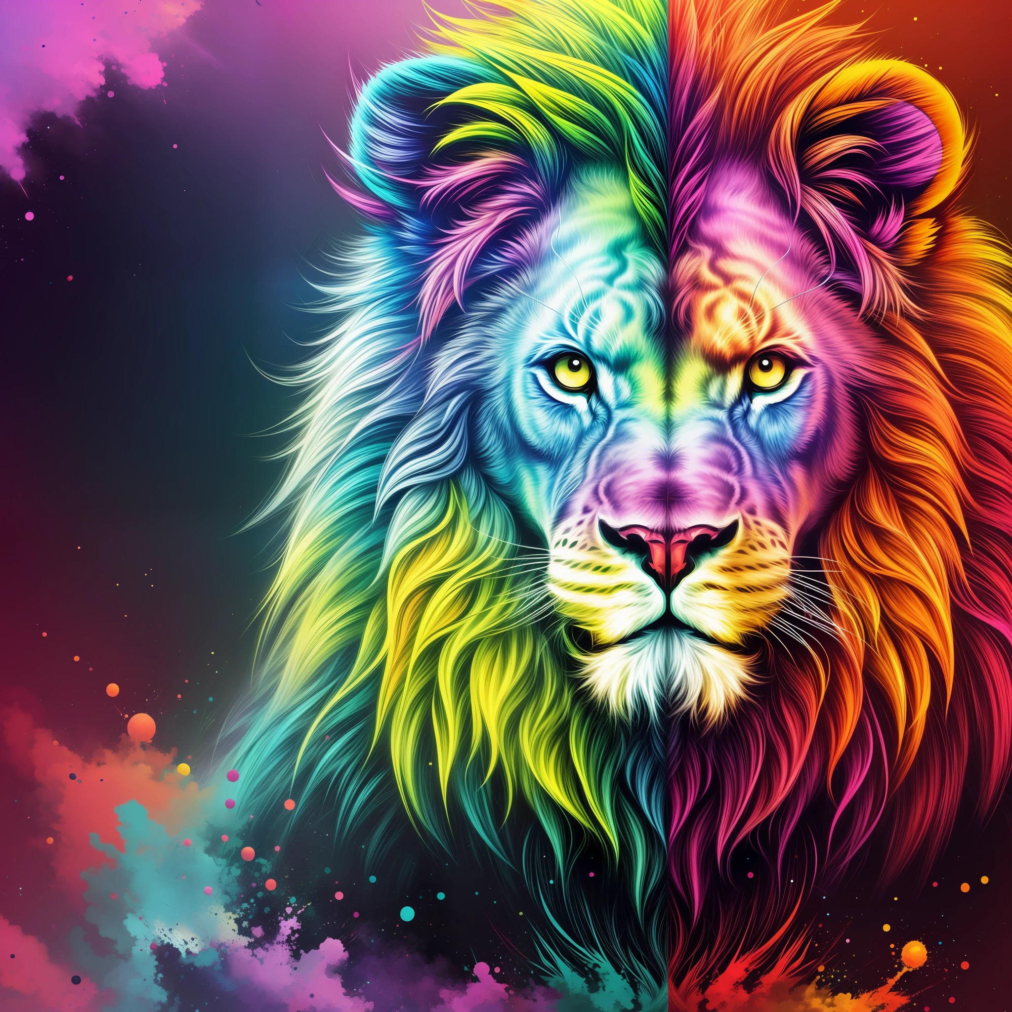 technicolor, vibrant, chemical lion, radioactive glow, Biohazard, abstract art by Petros Afshar, supersaturated