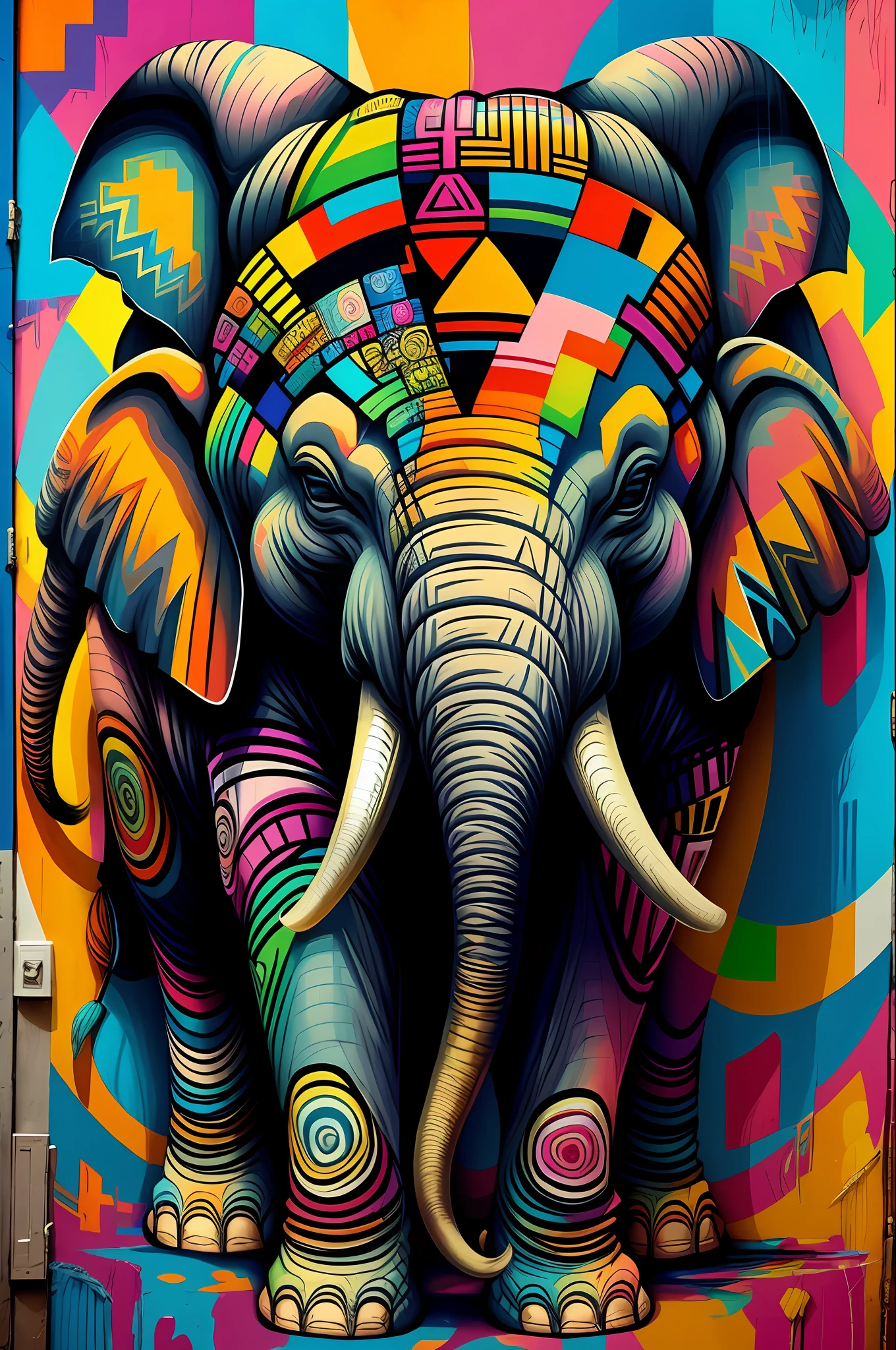 (elephant), Eduardo Kobra padding ,wall PORTRAIT geometric multidimensional, art, chibi,
yang08k, beautiful, colorful,
masterpieces, top quality, best quality, official art, beautiful and aesthetic,