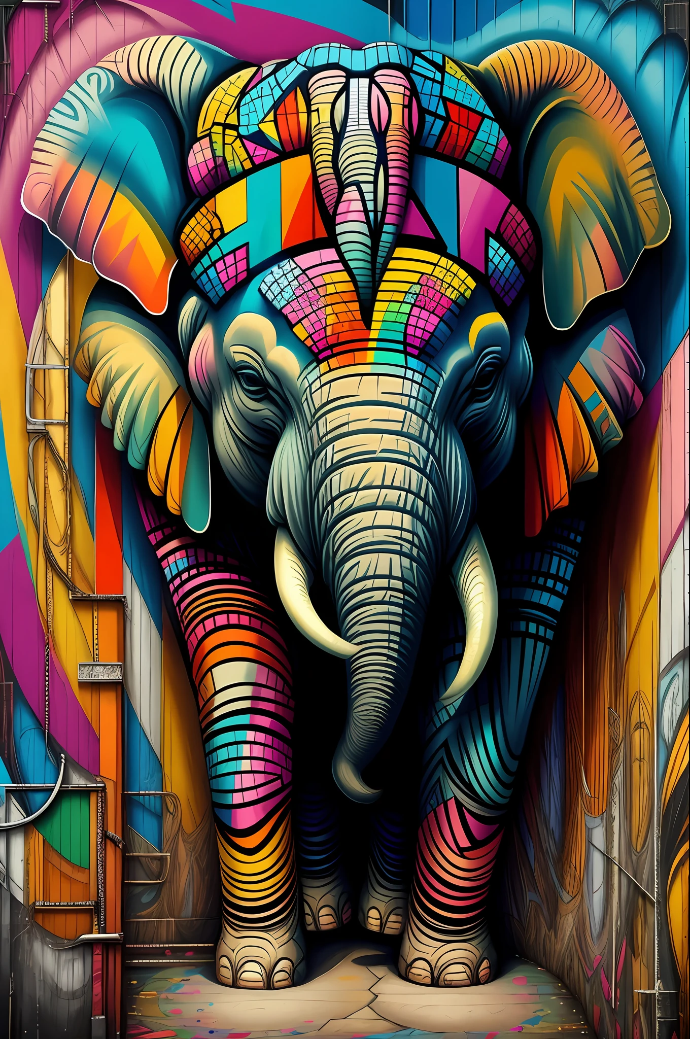 (elephant), Eduardo Kobra padding ,wall PORTRAIT geometric multidimensional, art, chibi,
yang08k, beautiful, colorful,
masterpieces, top quality, best quality, official art, beautiful and aesthetic,