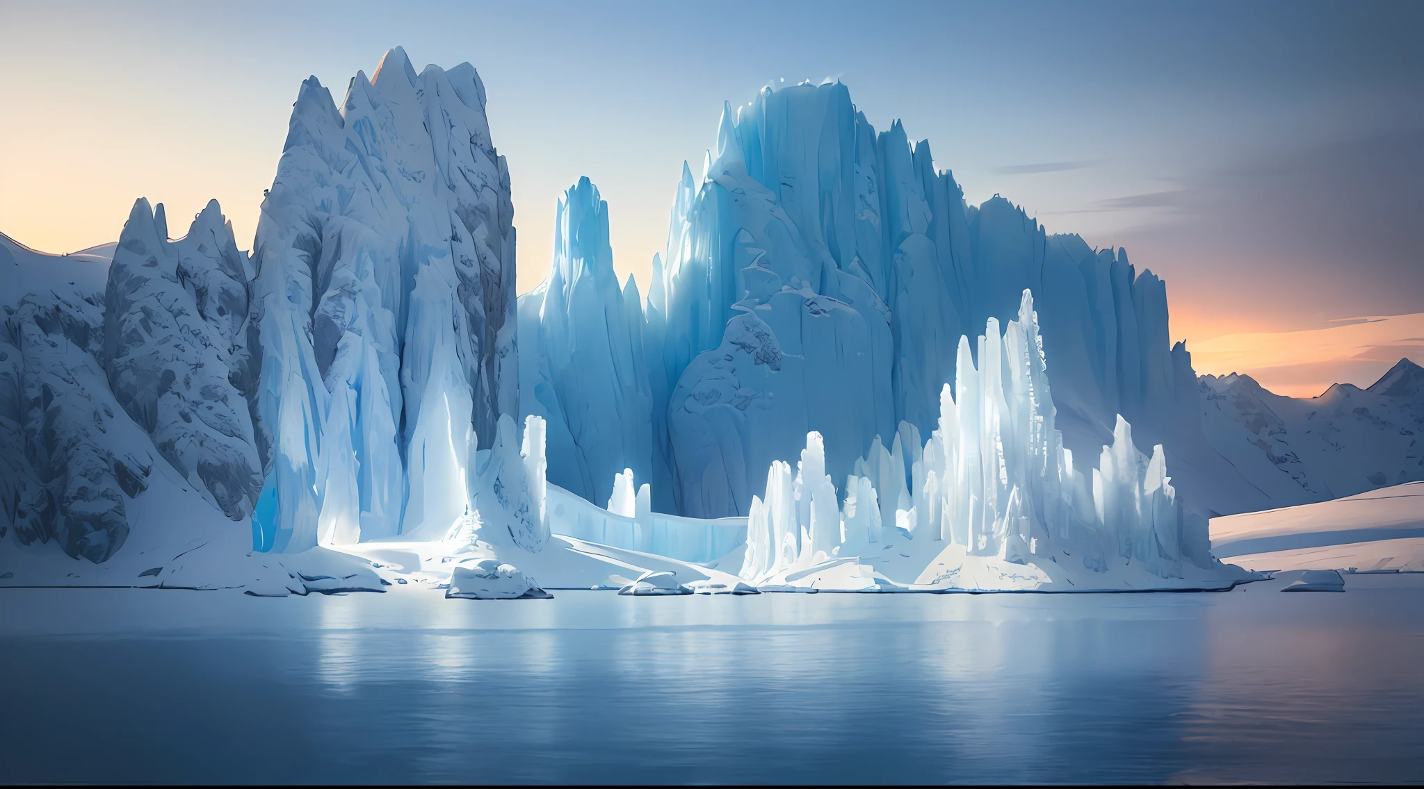 (masterpiece:1.3),illustration:1.0,(shadow:1.0), night，
(clear,shiny:1.0),best quality,ultra-detailed,
(A beautiful painting of summer baikal, ice castles on islands by Brent Rombouts and Zihan Ye, ice mountains in the distance, Trending on artstation.)