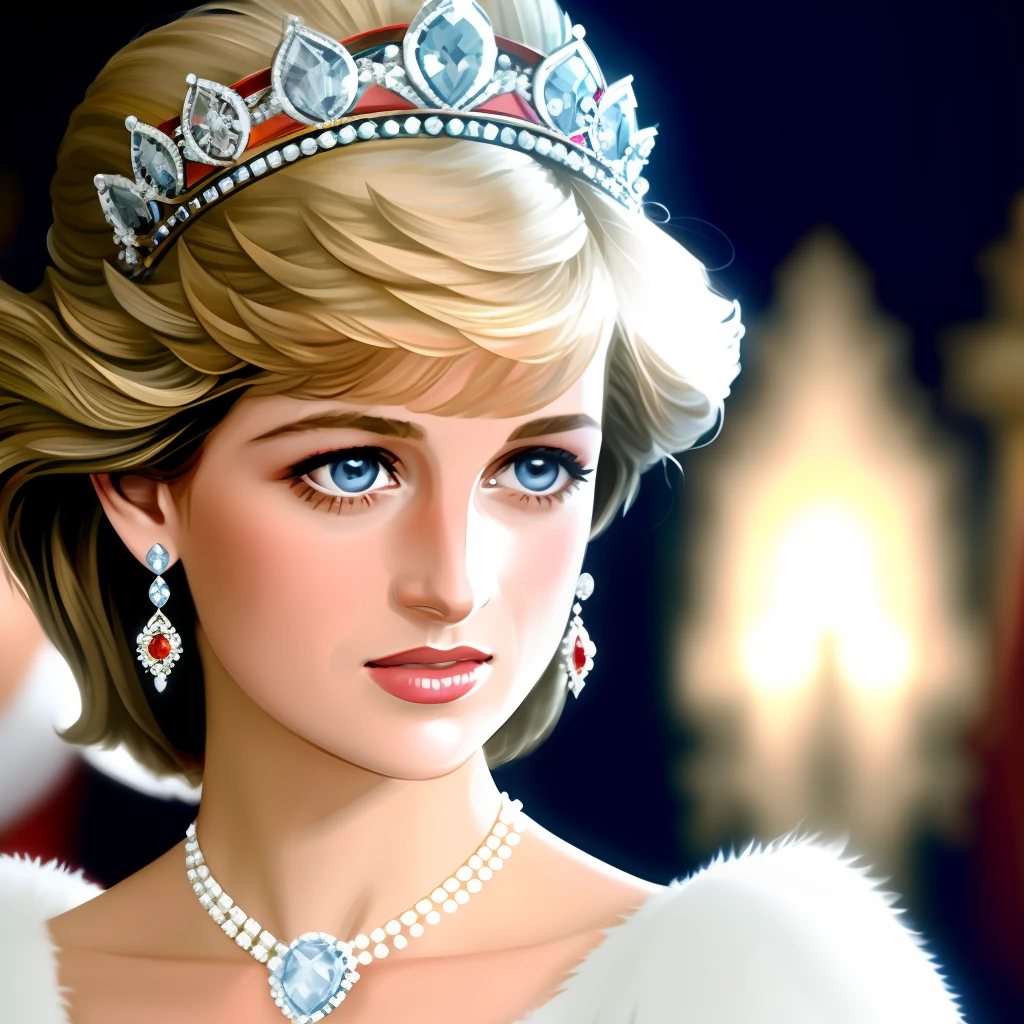 Generate an ultra-realistic picture of what Princess Diana's coronation would look like.