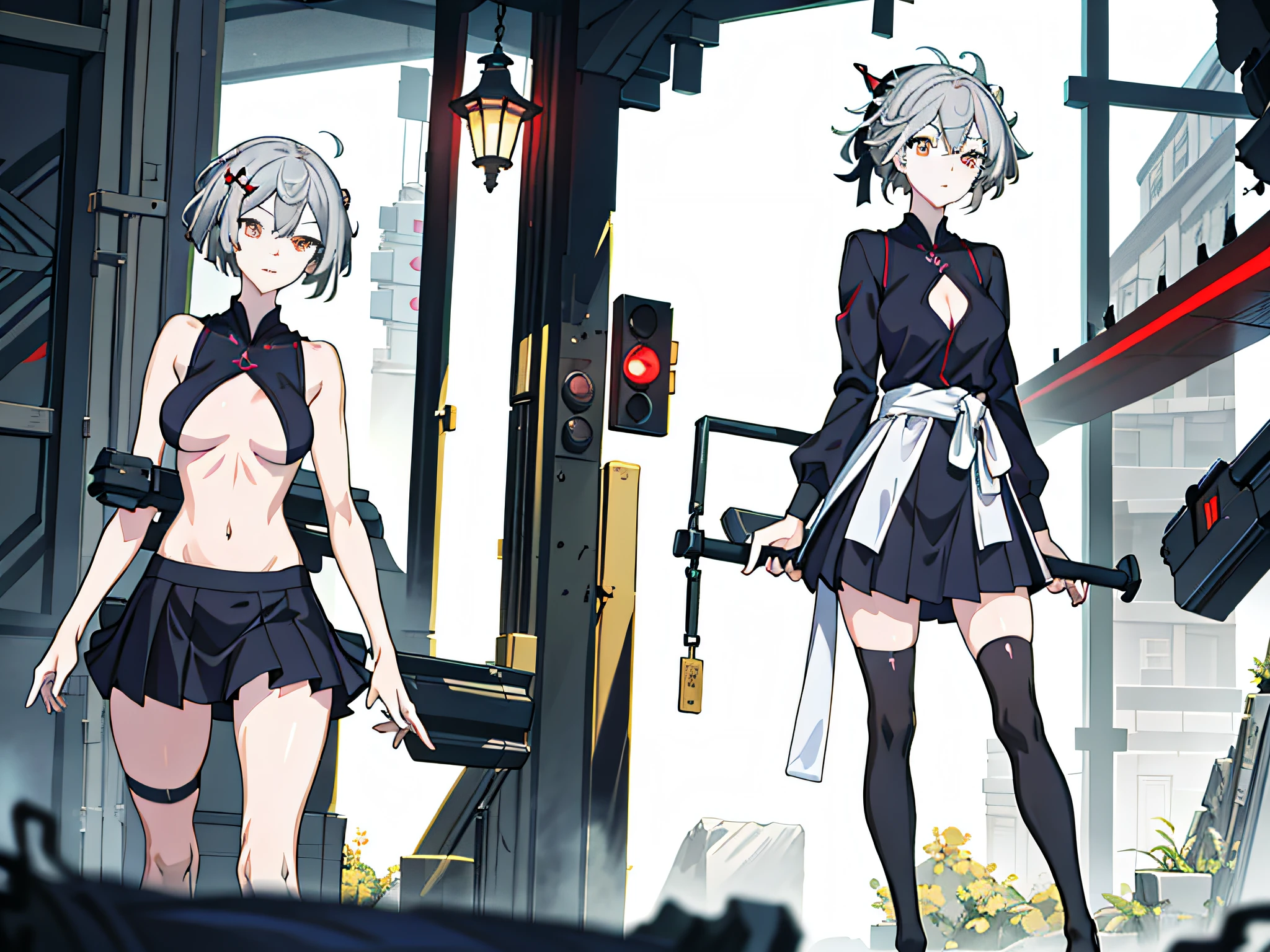 Masterpiece, best quality, 1girl, naked woman, gray hair, correct facial features, thin legs, sinister posture, correct limbs, breasts squeezed together, lifted skirt to reveal panties, a woman with very large breasts, small room, breast enlargement, masterpiece, high definition, high quality, detailed face, (cleavage: 1.3), wet clothing, breast enlargement, photo of slim girl model, long legs, over-the-knee socks, torn black over-the-knee socks, exposed breasts, red cheongsam, big breasts, nude photos, showing face, Arms behind back, women's dressing room, hair accessories, royal sister, highest quality, 16K