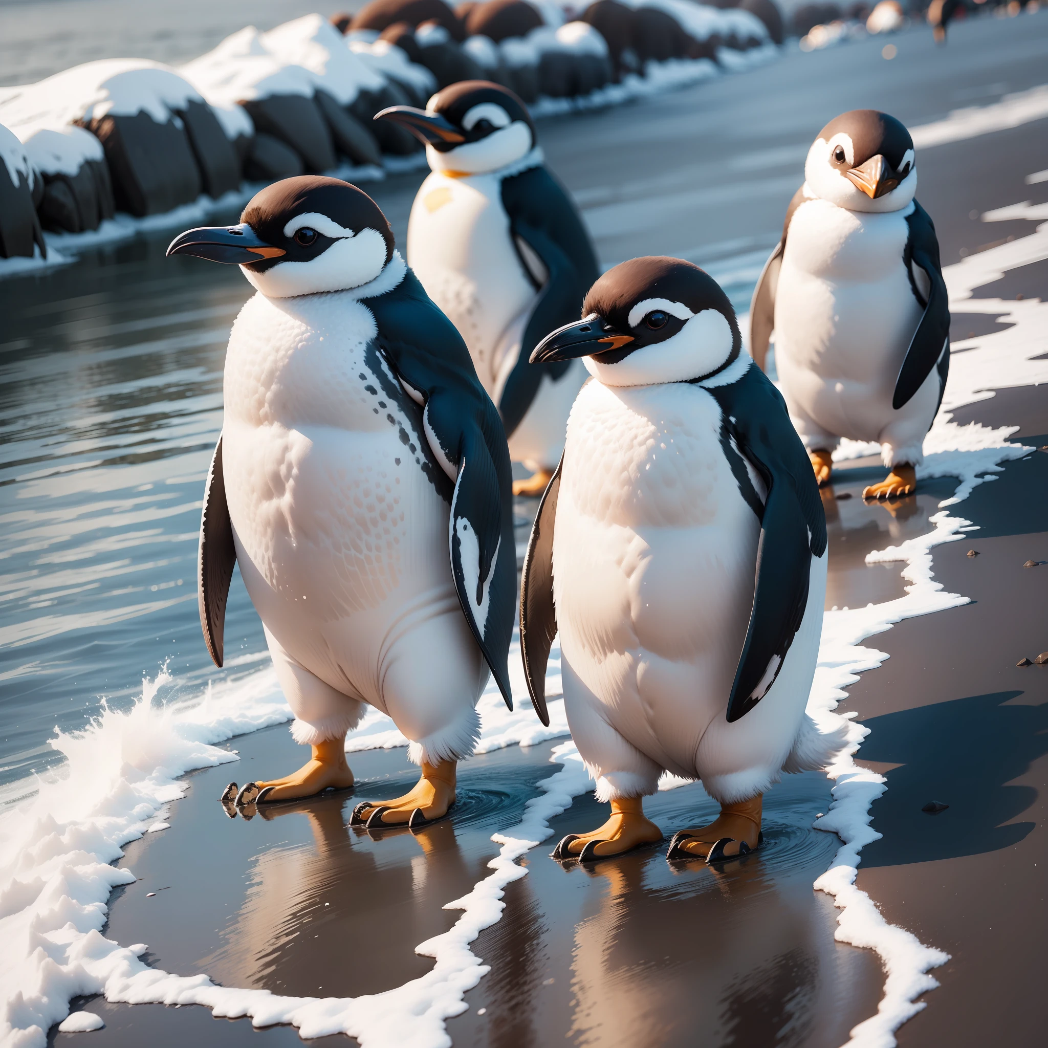 Cute penguins marching with great vigor.