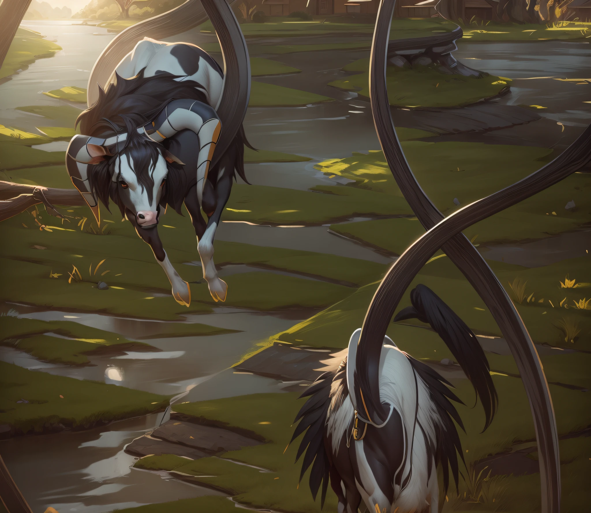 Willow branch grasps a cow and bird --auto --s2