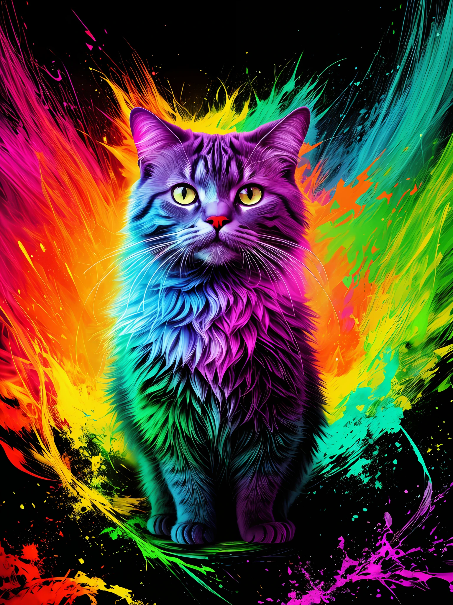 technicolor, vibrant, Chemical Cat, radioactive glow, Biohazard, abstract art by Petros Afshar, oversaturated