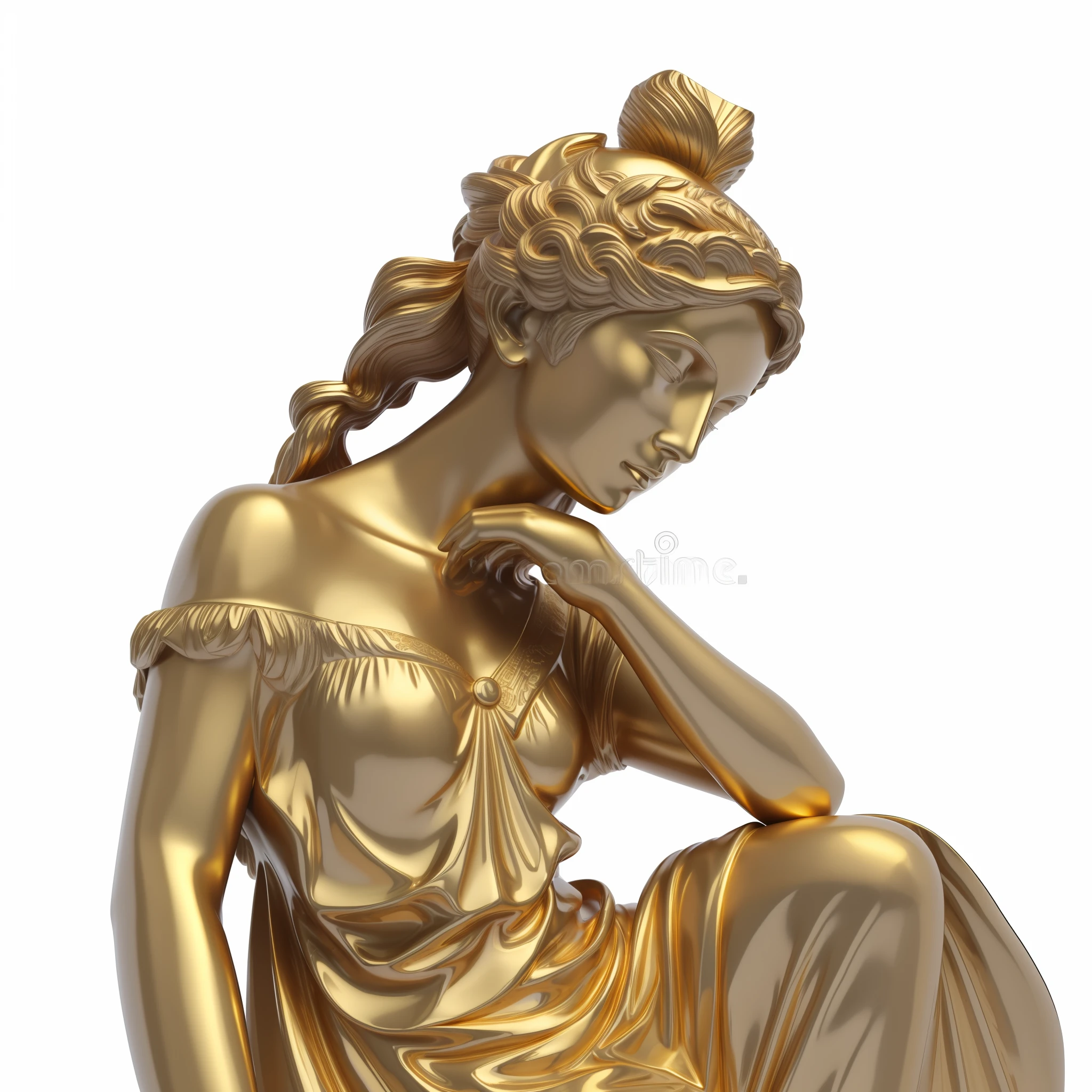 4k, realistic, very detailed, statue of a Greek woman made of gold