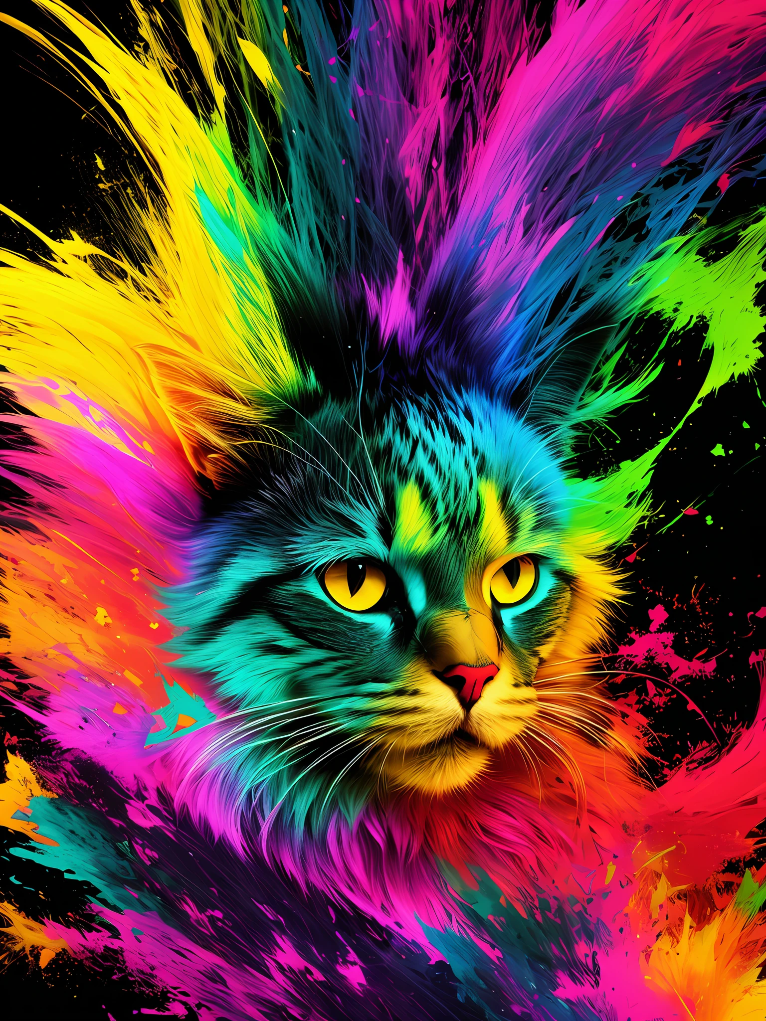 technicolor, vibrant, Chemical Cat, radioactive glow, Biohazard, abstract art by Petros Afshar, oversaturated