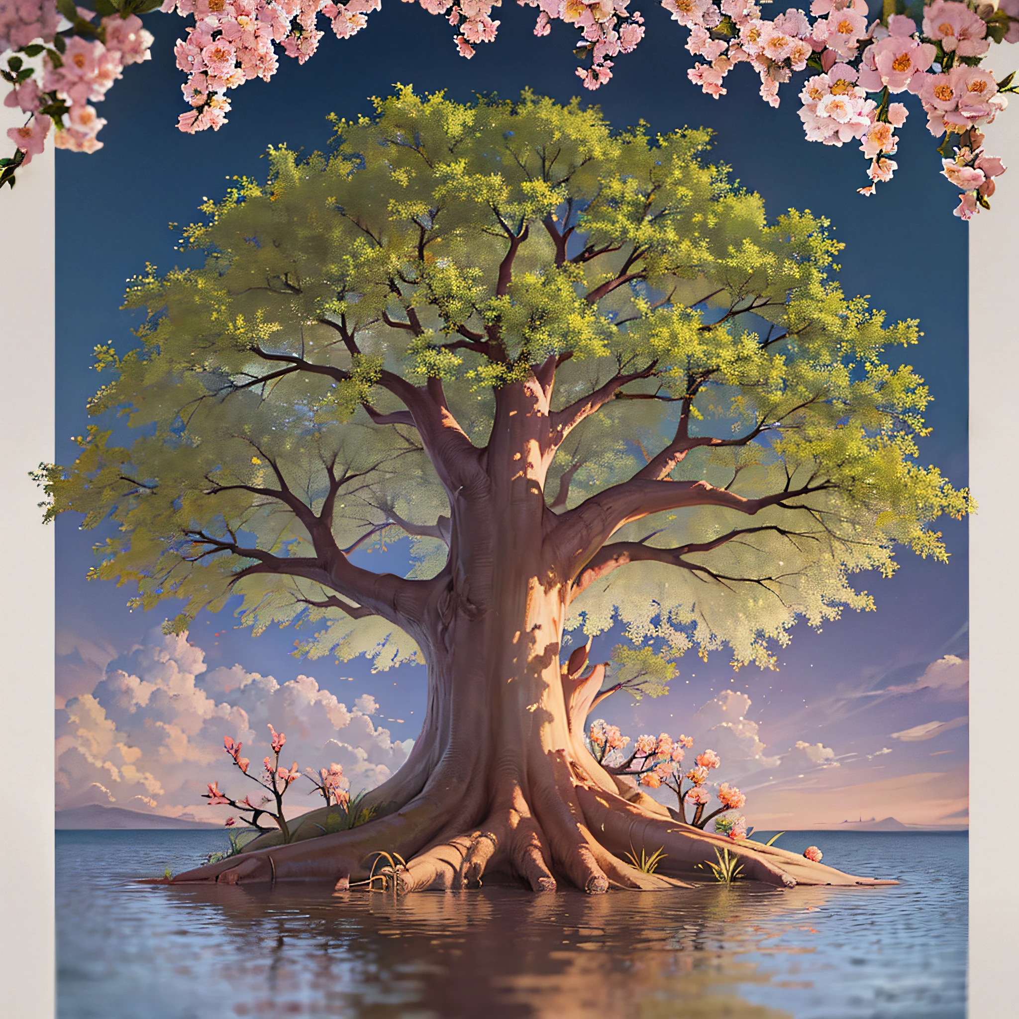 Flowering peach tree, a tree, tree of life, leafy.