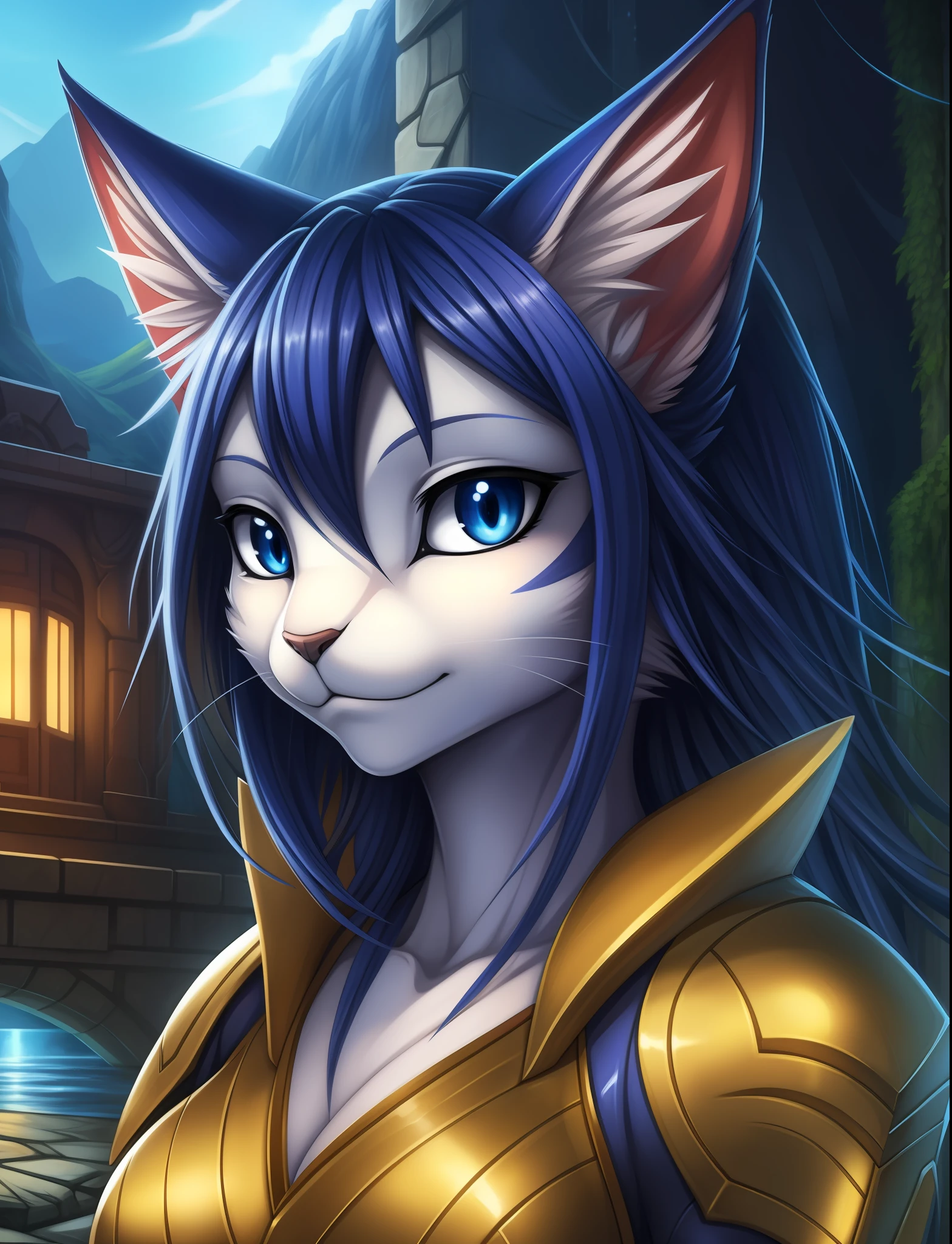(Art by Xennos), amazing illustration, anime, cartoon, masterpiece, best quality, absurd res, extremely clear, highly detailed, highly detailed facial features, perfect face, perfect eyes, both eyes the same, furry, anthro, female cat, highly detailed background,