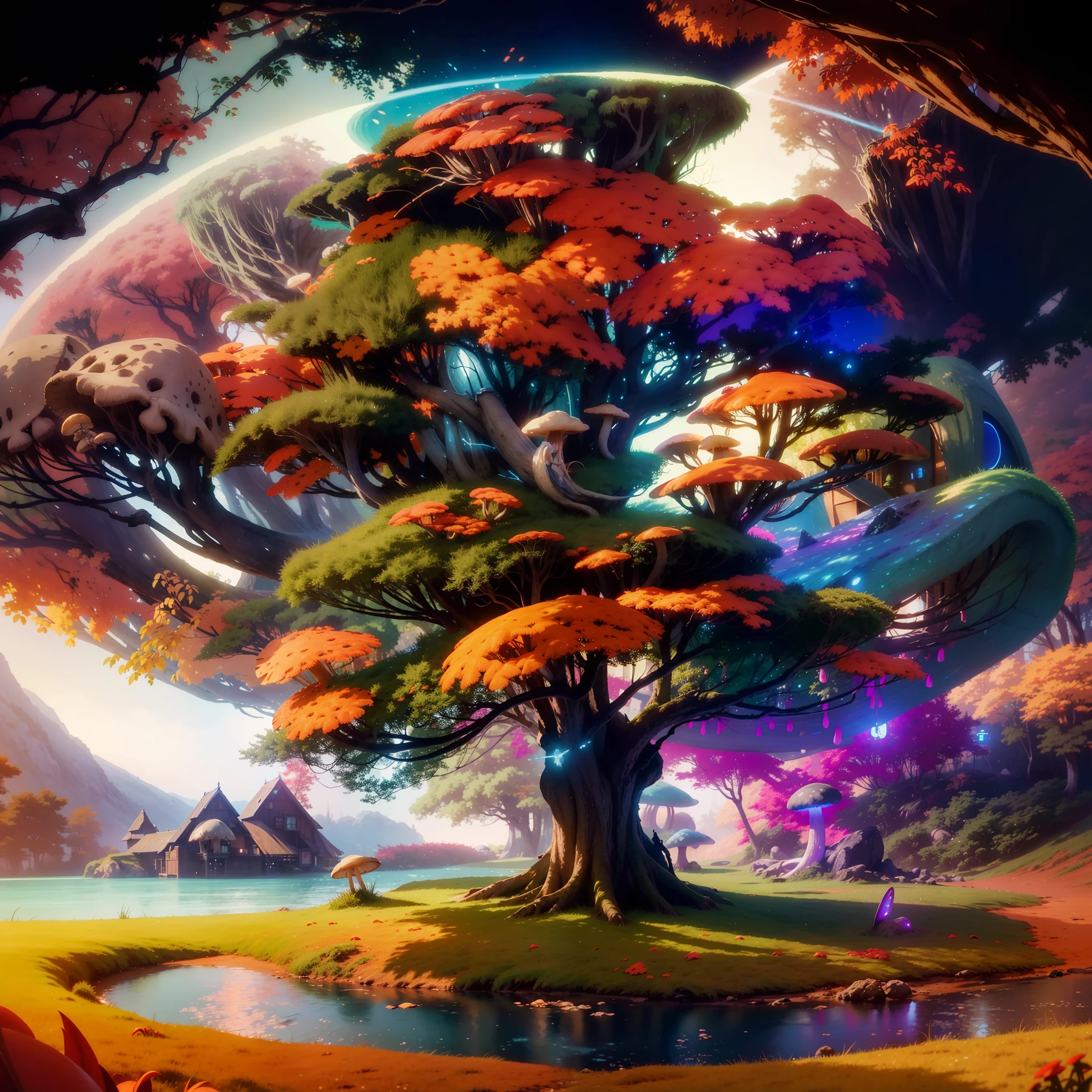 A very detailed matte painting depicting a fairytale mushroom house forest, by Makoto Shinkai, by Artgerm, by WLOP, by Greg Rukowski, volumetric lighting, octane rendering, 4K resolution, ArtStation Trend, masterpiece