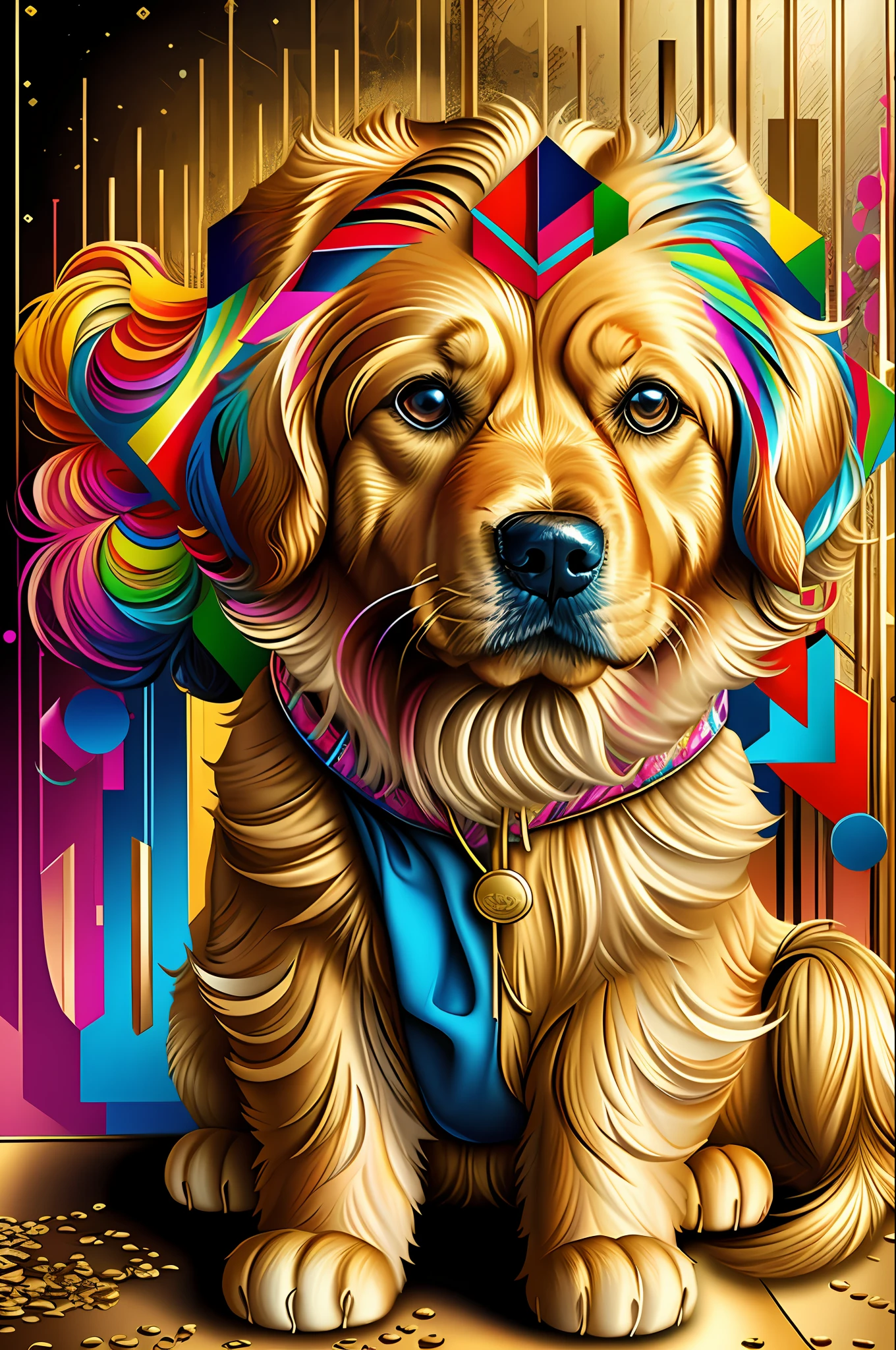 (Golden retrive dog), Eduardo Kobra padding ,wall PORTRAIT geometric multidimensional, art, chibi,
yang08k, beautiful, colorful,
masterpieces, top quality, best quality, official art, beautiful and aesthetic,