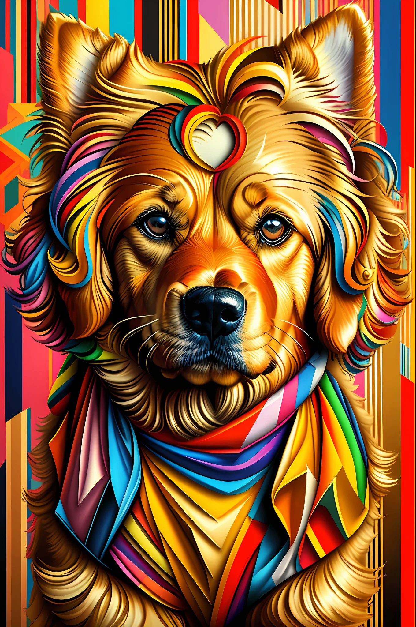 (Golden retrive dog), Eduardo Kobra padding ,wall PORTRAIT geometric multidimensional, art, chibi,
yang08k, beautiful, colorful,
masterpieces, top quality, best quality, official art, beautiful and aesthetic,