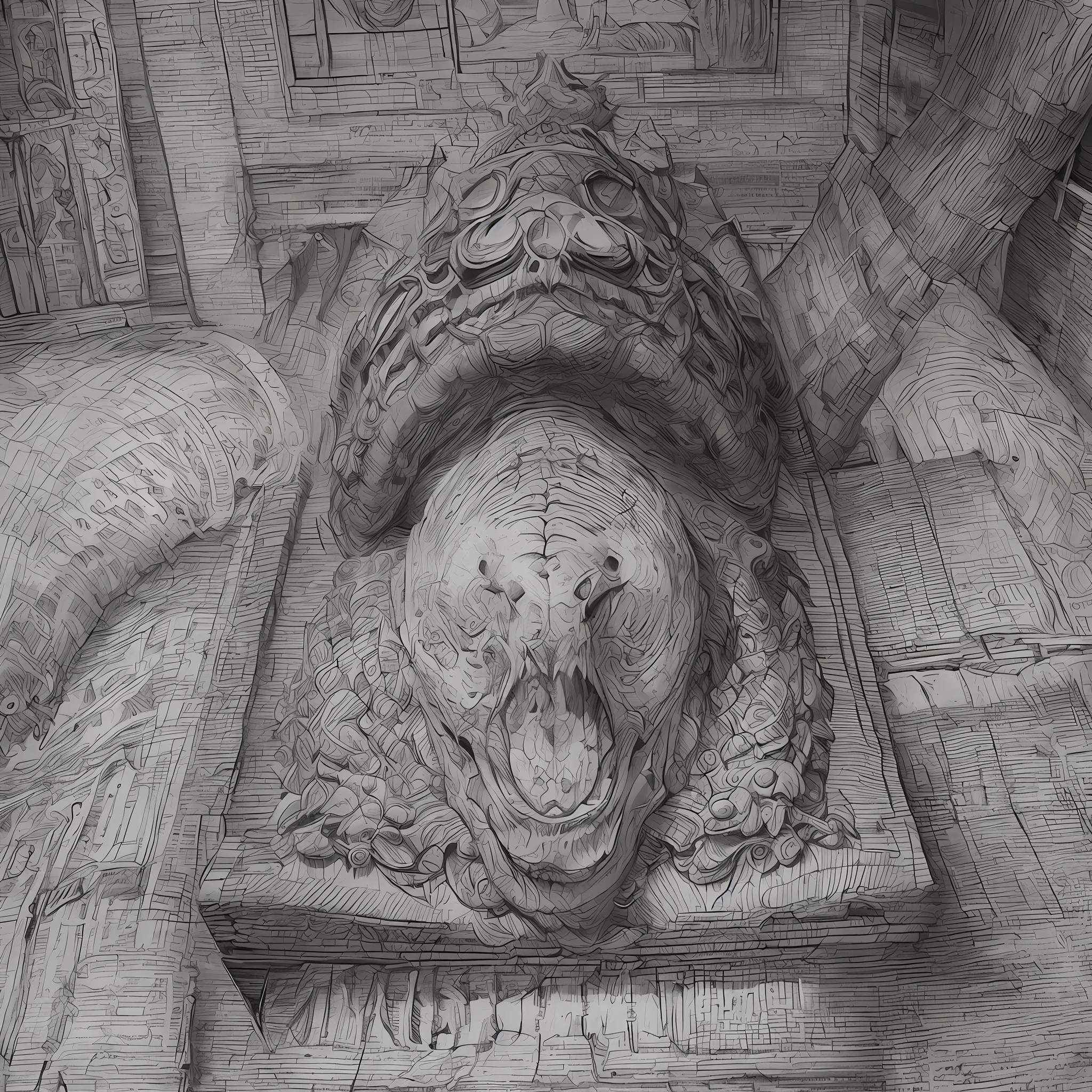 A handmade drawing in black and white on a scroll, a monster, lying on the operating table, anatomy, (4-legged monster with open chest)), masterpiece, detailed, handmade, artbook, pencil, art, (Leonardo da Vinci art), light, autopsy, coroner, perfect, super detailed, catacomb, castle