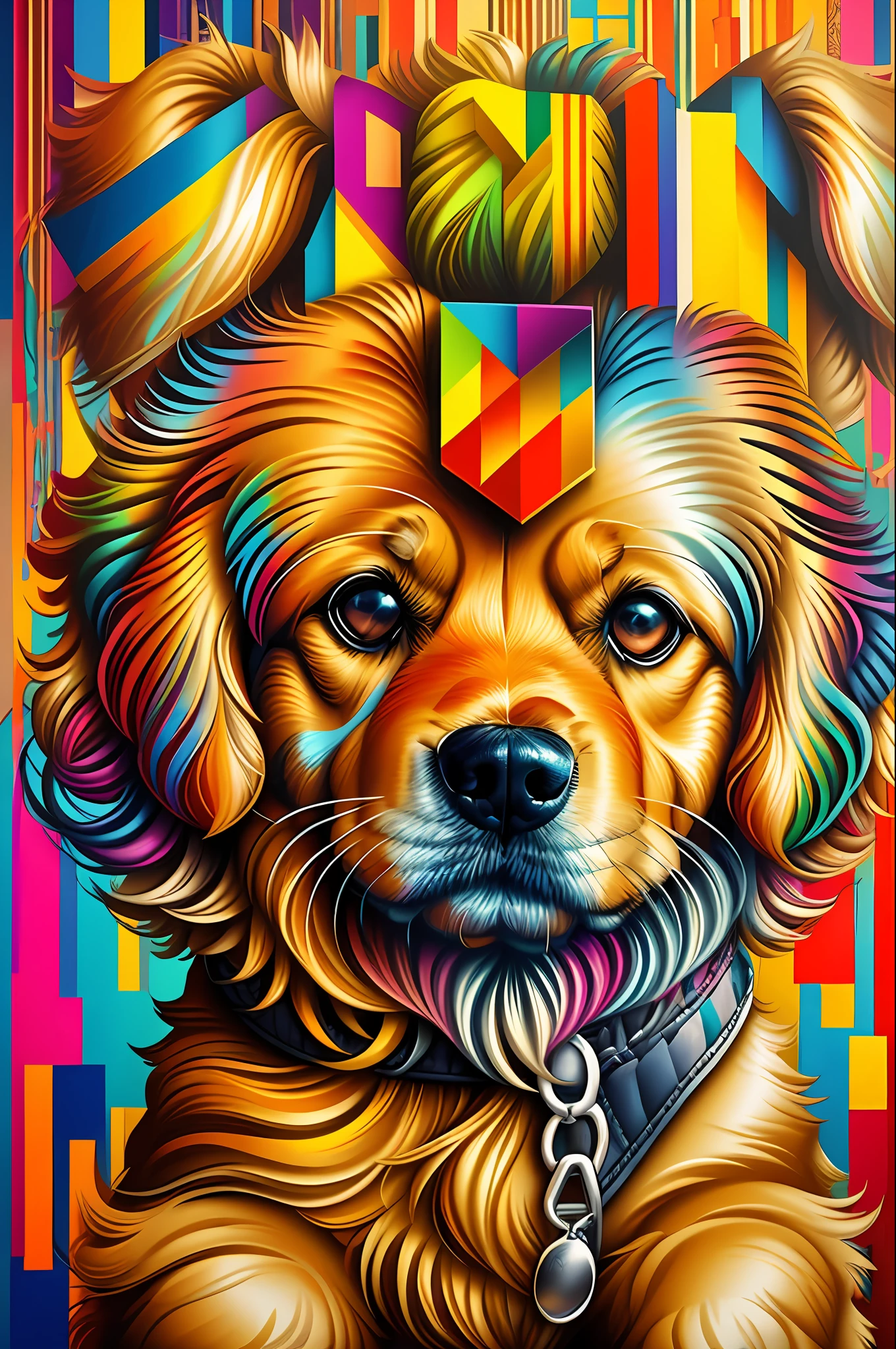 (Golden retrive dog), Eduardo Kobra padding ,wall PORTRAIT geometric multidimensional, art, chibi,
yang08k, beautiful, colorful,
masterpieces, top quality, best quality, official art, beautiful and aesthetic,