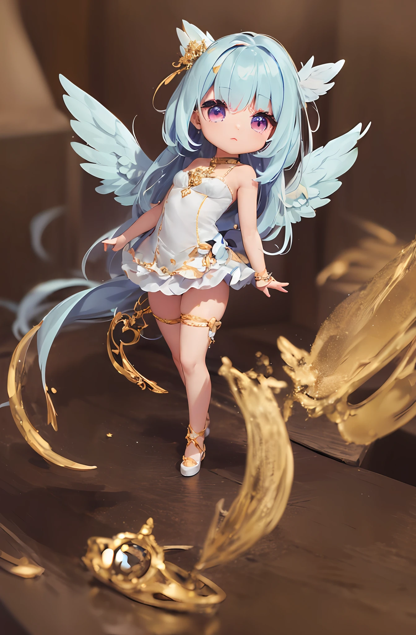 (Chibi: 1.2), Chibi Chara (Masterpiece: 1.4), (Best Quality: 1.4), (Very Cute Angel Girl, Super Detailed Face, Jewel-like Eyes, White Very Long Hair, Colorful Gradient Hair: 1.4), Mini Chara, (Angel Ring:
1.4), (Angel Wings: 1.4), (Full Body, Perfect Two Arms, Perfect Two Legs: 1.4), (Perfect Four Fingers: One Thumb), Light, Shine, Bokeh, Super Detailed, Full Body, Standing Figure, Advanced Digital Chibi Art