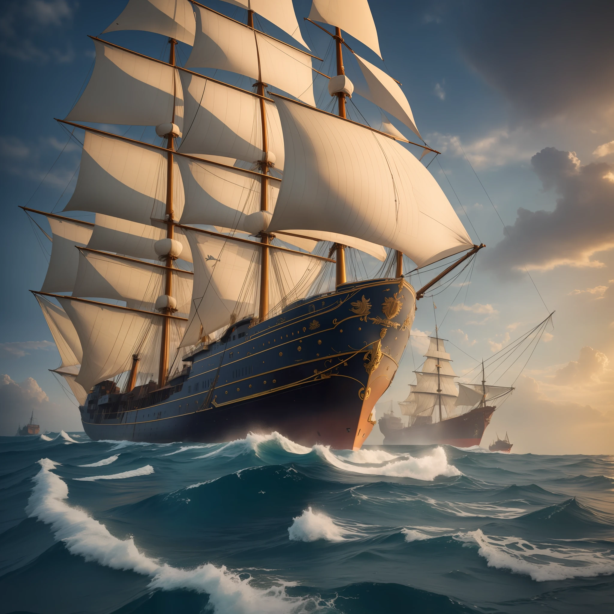 ship of the line,sea,((masterpiece, best quality)), (photo realistic:1.4), professional lighting, physically-based rendering, ultra high res,beautiful