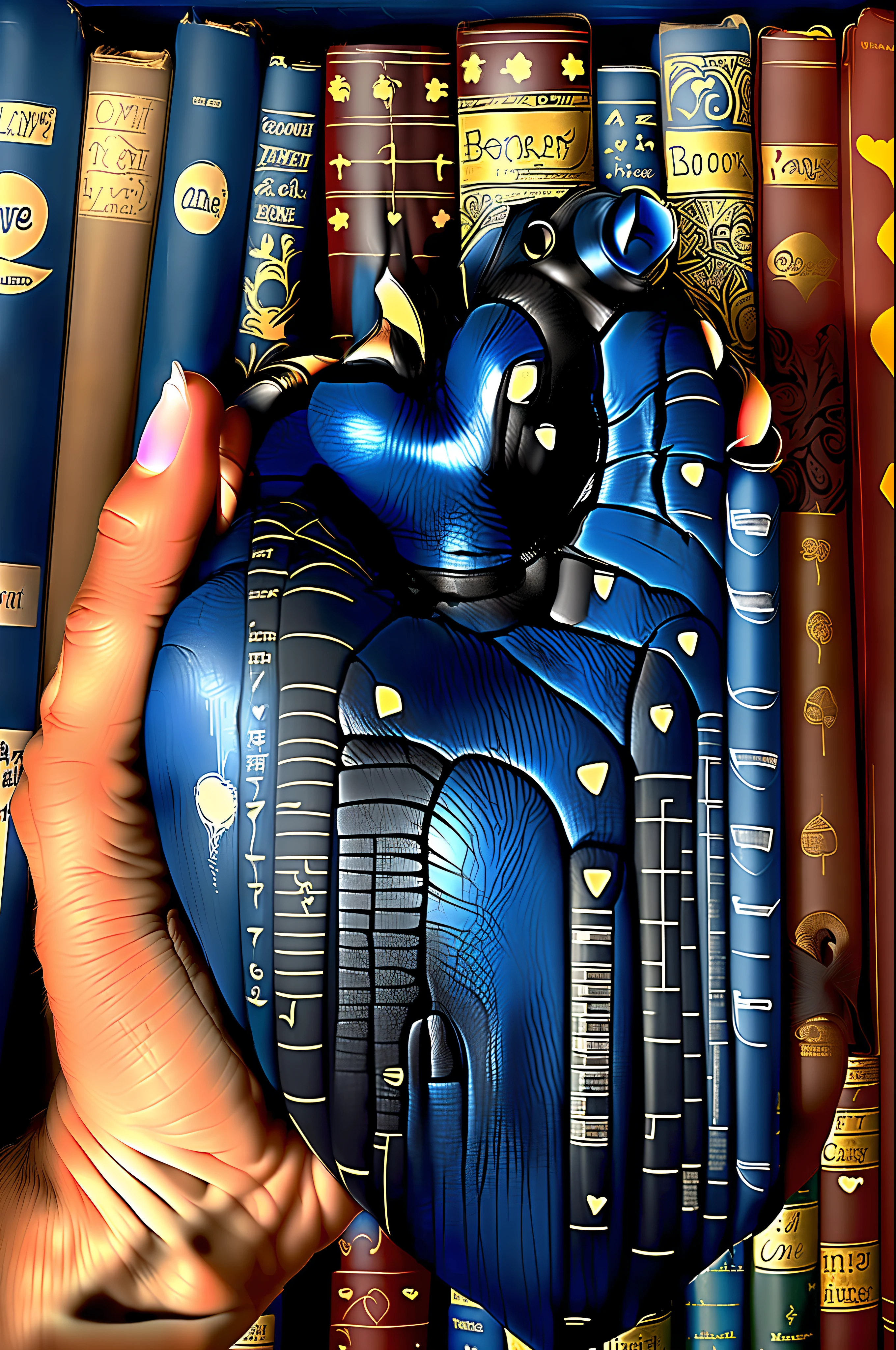 Anatomically human heart made of blue books