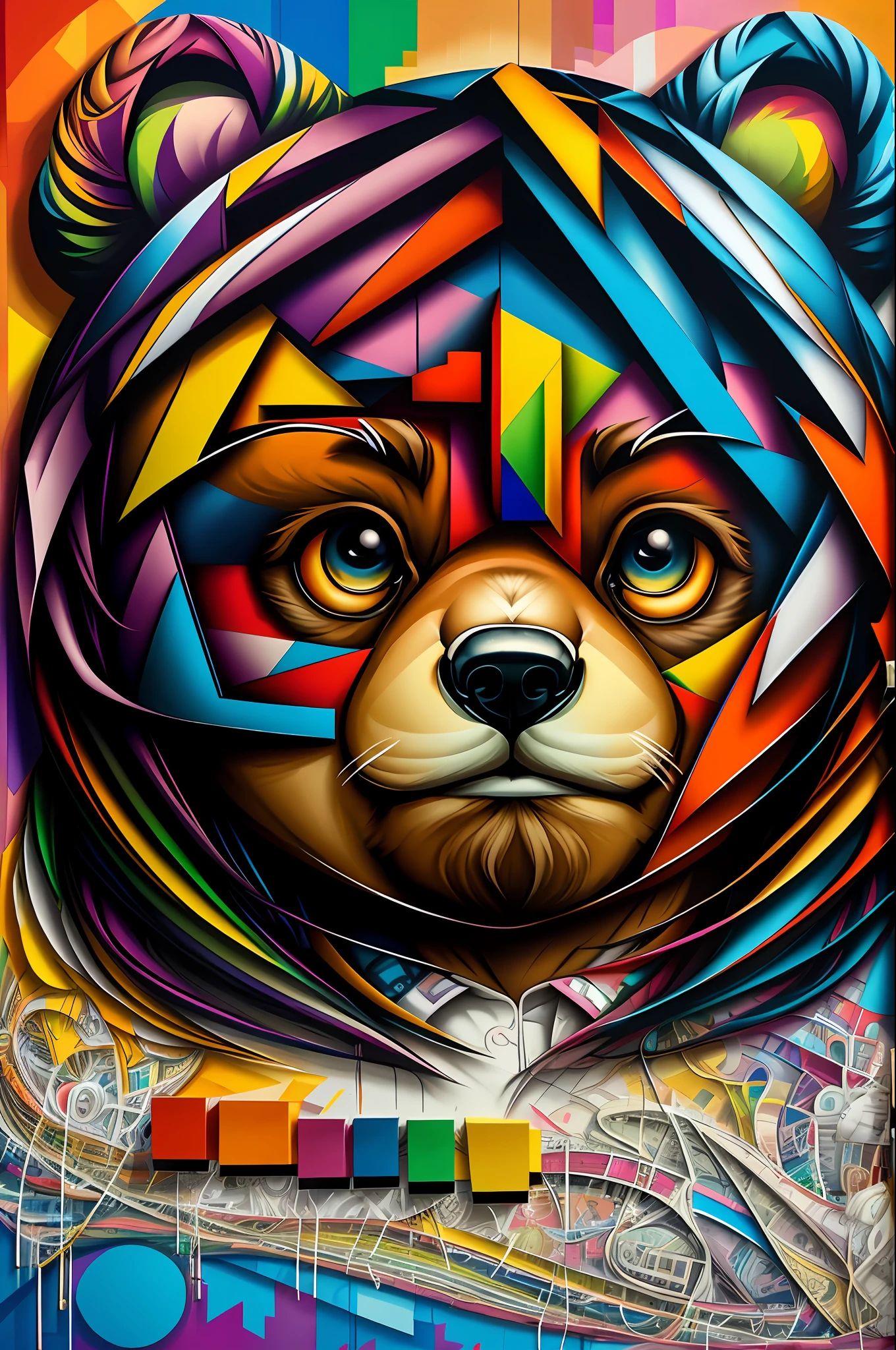 (bear), Eduardo Kobra padding ,wall PORTRAIT geometric multidimensional, art, chibi,
yang08k, beautiful, colorful,
masterpieces, top quality, best quality, official art, beautiful and aesthetic,
