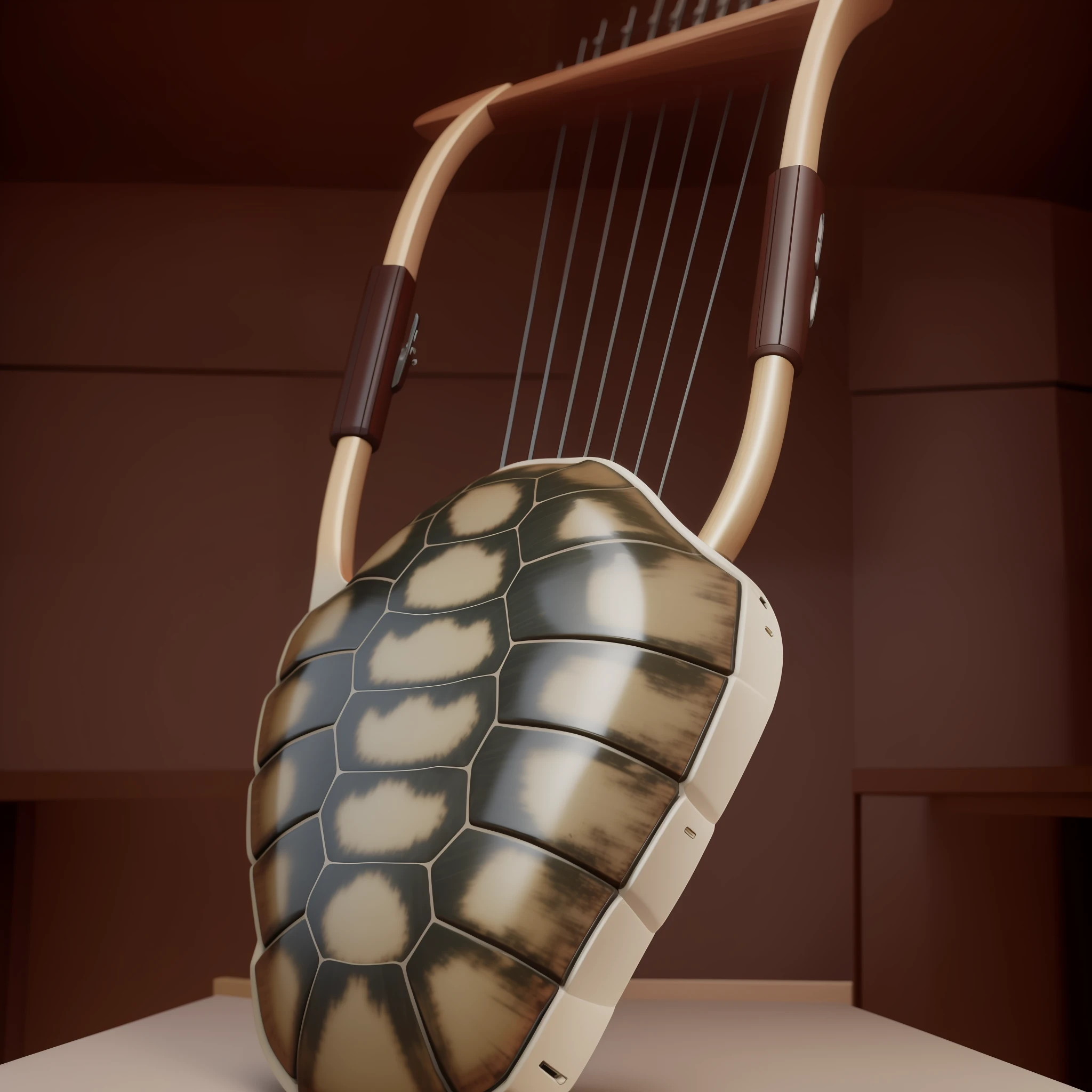 4k, realistic, very detailed, musical instrument with turtle shell