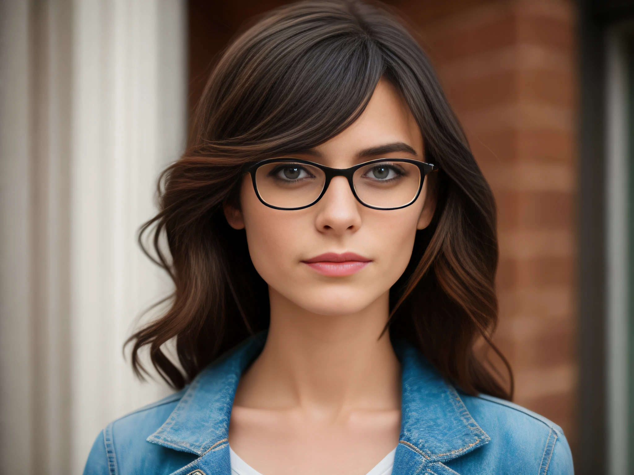 A woman without much beauty, Caucasian, over 25 years old, fair-skinned, wavy black hair below the well-combed shoulder. She has thinner eyebrows, expressive brown eyes and wears square-framed glasses and understated makeup. His face expresses shyness and reserve. She has delicate features and few expressive, oval face and mouth with thinner lips. She dresses in unstylish cold clothes. And also an elegant, light-skinned, orange-haired woman in an elaborate hairstyle, with a triangular face and blue-gray eyes. They are in a very beautiful Irish town buying flowers. Full body camera photo. Ultra-realistic photography style.