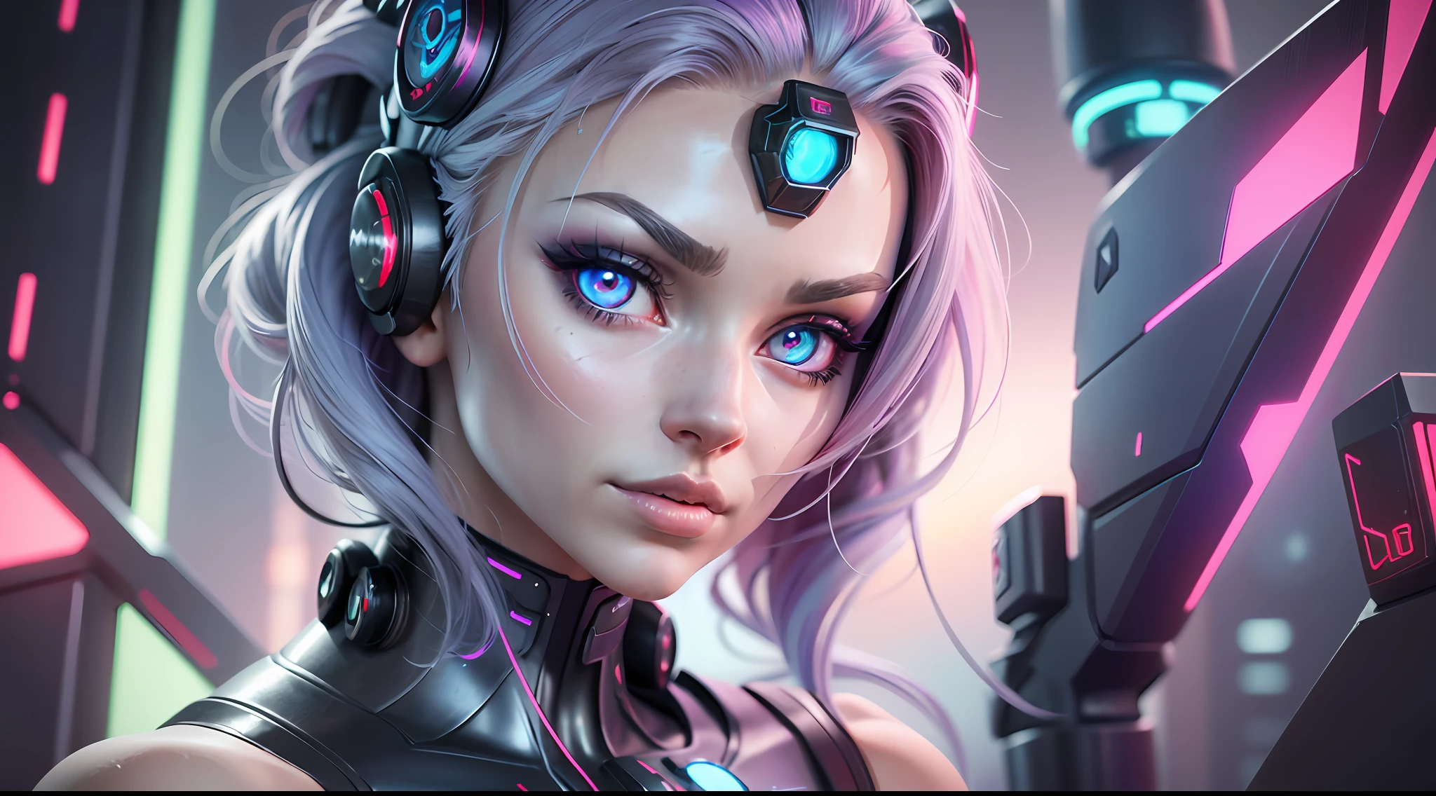 a close up of a woman with a futuristic head and glowing eyes, cyborg - girl, beautiful cyberpunk girl face, cyborg girl, beutiful girl cyborg, cyborg woman, perfect cyborg female, cybernetic machine female face, detailed portrait of a cyborg, beautiful cyborg girl, an image of a beautiful cyborg, portrait of a cyborg queen, perfect anime cyborg woman