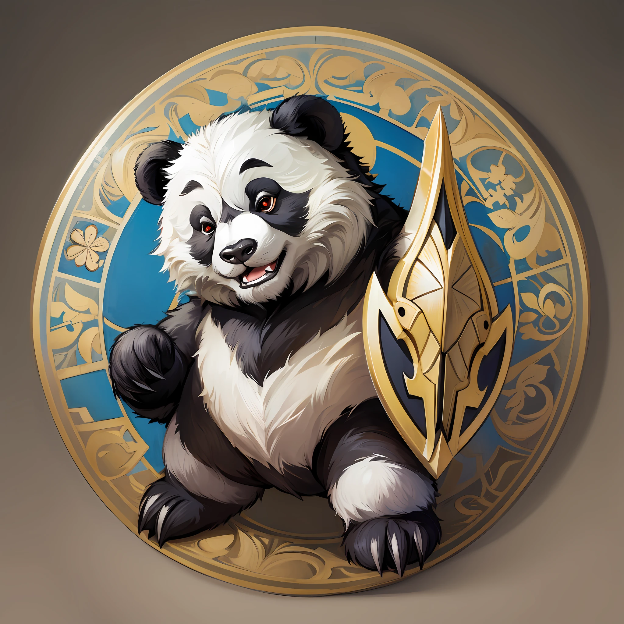 Shield of a medieval style panda realistic cartoon