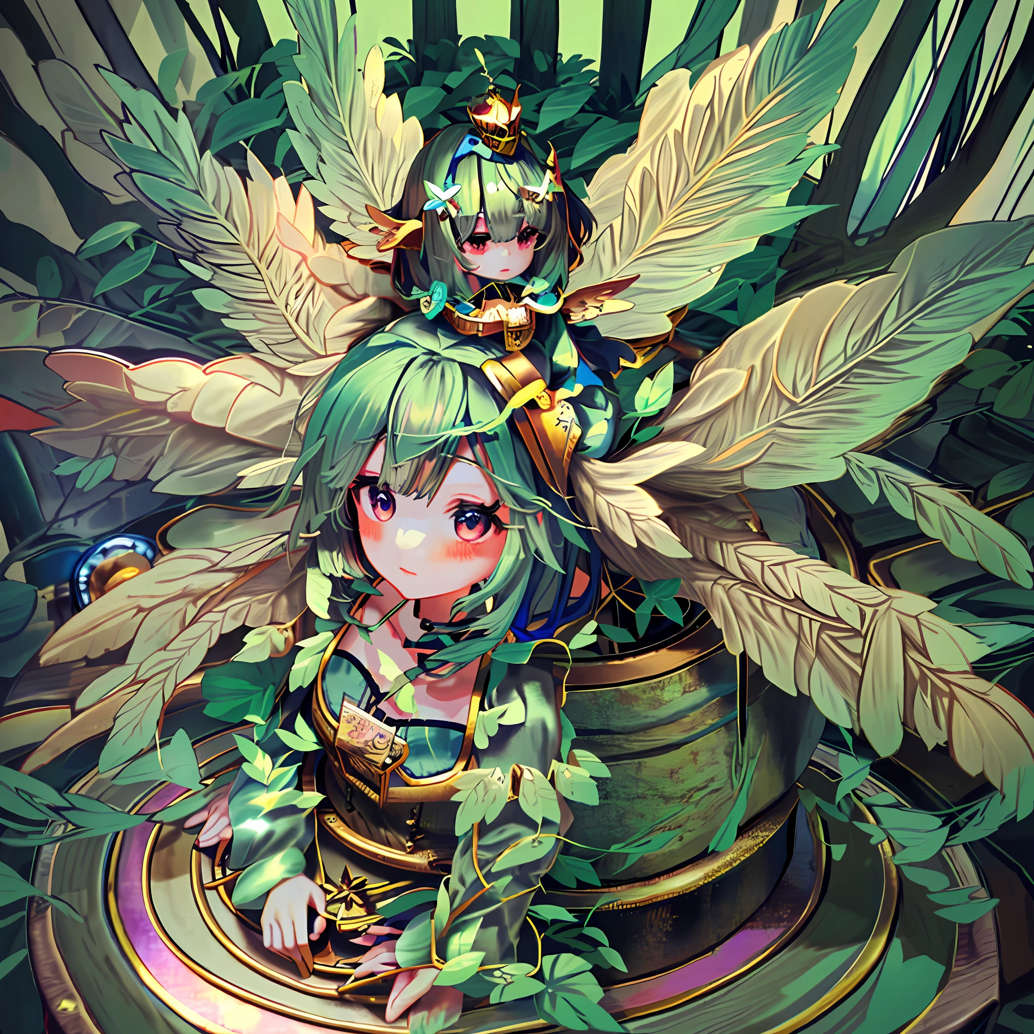 Doll sitting in pot with plants on top, Queen of the Summer Forest, Dryad in the Forest, Fairy in the Forest, Lush John 8k Woods in Anime, Fairy in the Forest, Cute 3D Anime Girl, Dryad in the Forest, Goddess of the Forest, Dryad, Character Art 8 K,