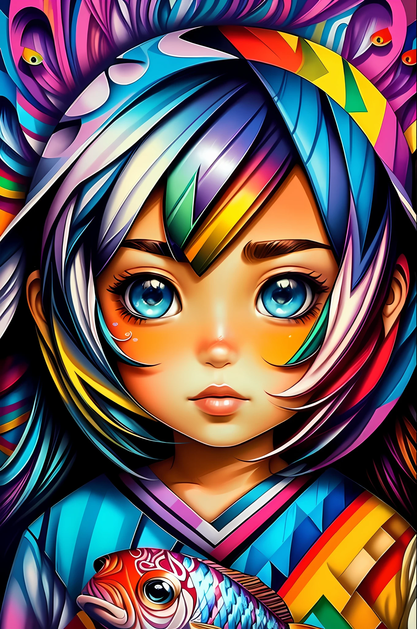 (fish), Eduardo Kobra padding ,wall PORTRAIT geometric multidimensional, art, chibi,
yang08k, beautiful, colorful,
masterpieces, top quality, best quality, official art, beautiful and aesthetic,
