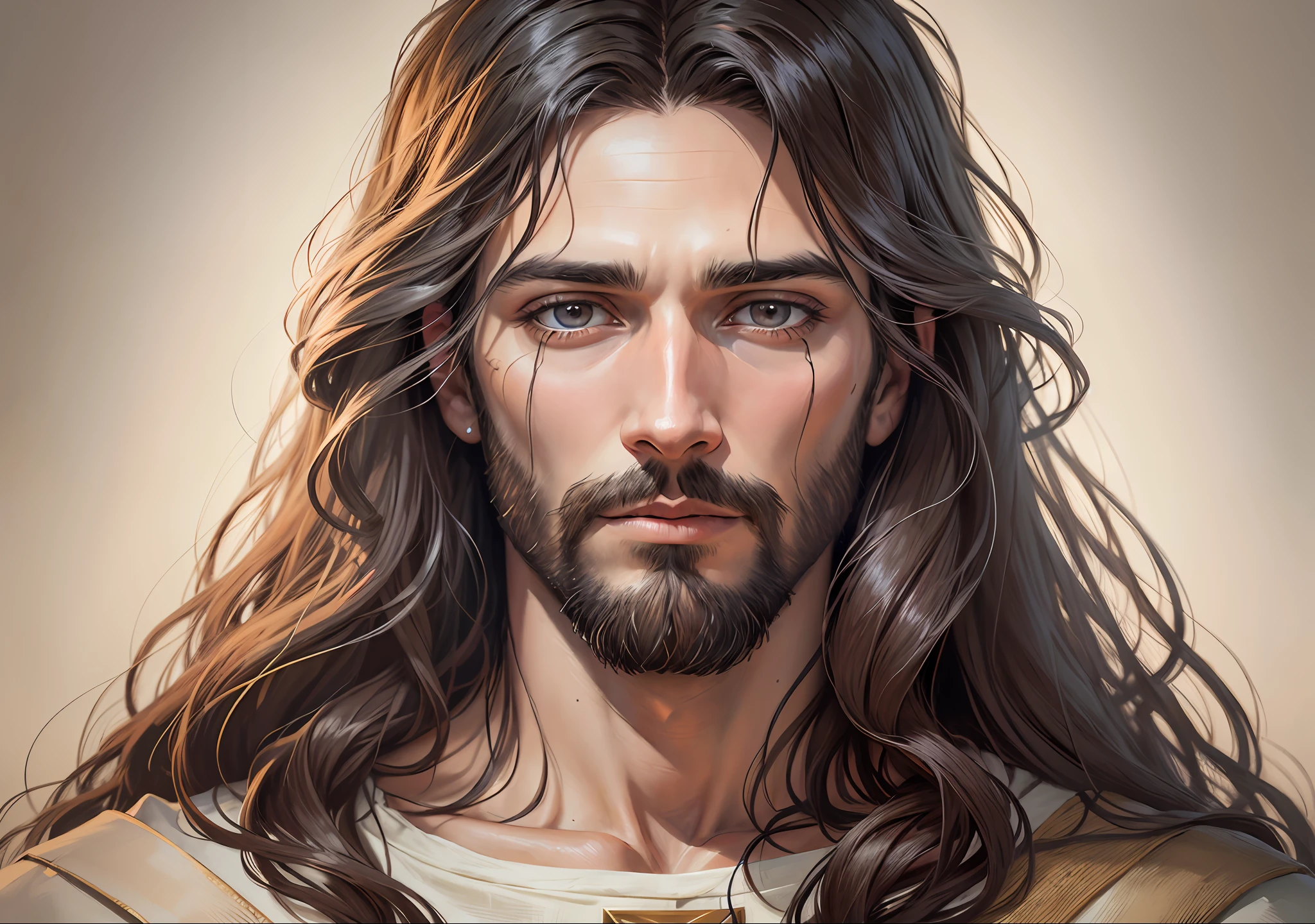 portrait of jesus christ, jesus christ, face of jesus, jesus, close-up portrait, jesus of nazareth, pastel art, painting of a man, fan art, closeup painted portrait, extremely realistic, solo portrait, nicodemus, real life portrait , portrait hyperrealistic, 8k, ultra detailed --ar 16:9 --auto --s2