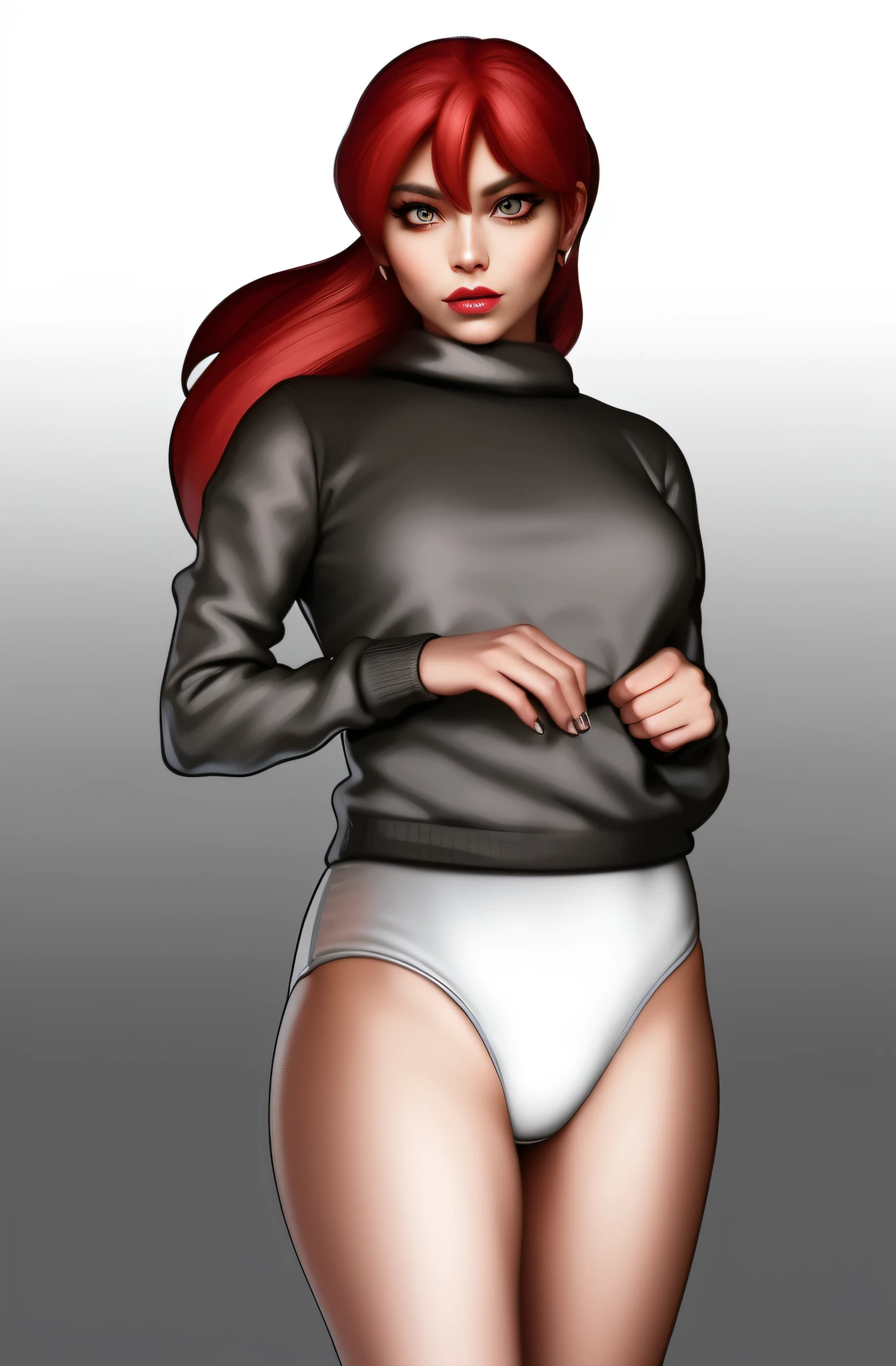 a cartoon of a woman in a black shirt and white panties, !!full body portrait!!, leeloo outfit, casual pose, female outfit, full body portrait of a short!, [ digital art ]!!, realistic artstyle, in style of digital painting, fullbody portrait, digital art!!, full body details, clothed non - nude portrait