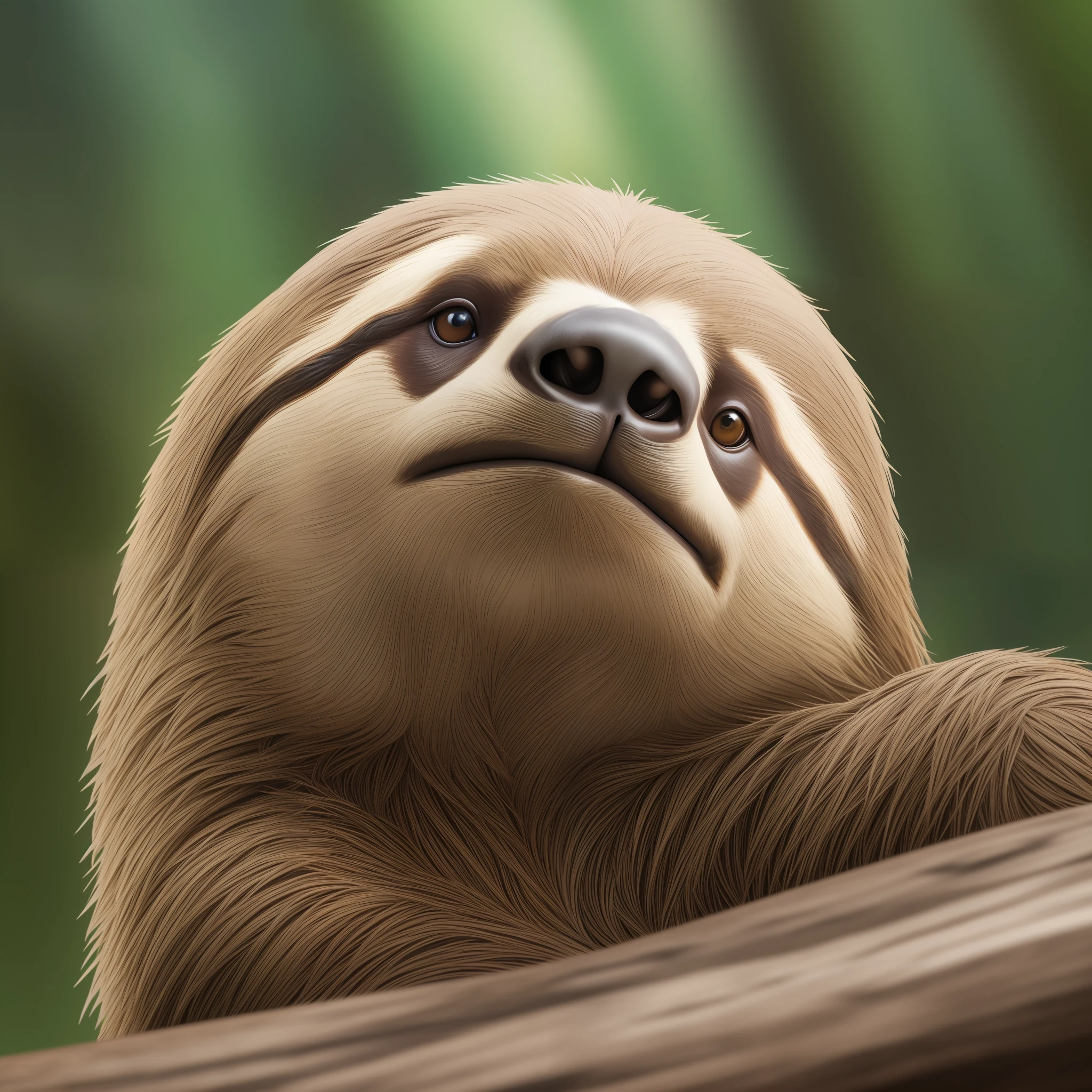 Highest quality, masterpiece, photorealistic, medium shot, RAW photo, front camera angle, front camera of (sloth), detailed background, sharp focus, dark lighting, twilight lighting, volumetric lighting, highly detailed, complex details, 8k, highly detailed, UHD, HDR