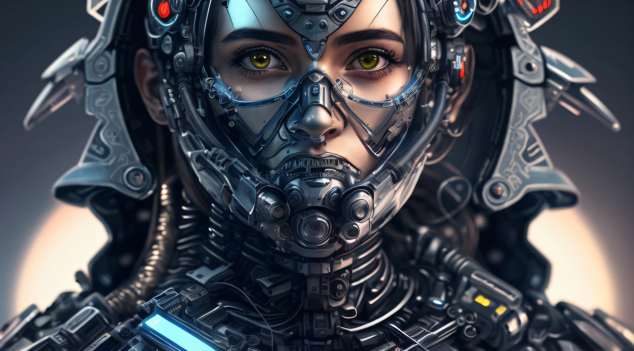 a close up of a woman with a futuristic helmet and a sci - fiore, detailed portrait of a cyborg, cyborg girl, cyborg - girl, cyborg portrait, portrait of a sci - fi woman, portrait of a cyborg, portrait of a cyberpunk cyborg, portrait beautiful sci - fi girl, cute cyborg girl, portrait of a cyberpunk machine, portrait armored astronaut girl