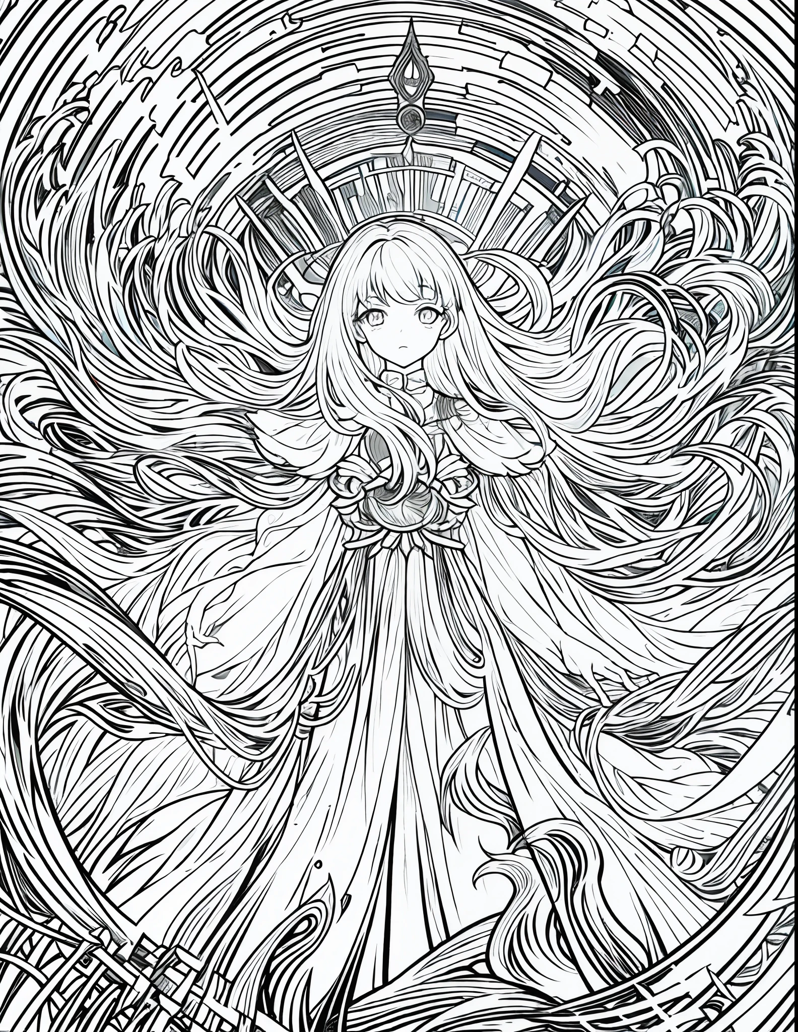 (masterpiece), hres, hight quality, 4k, unity render, 1girl, solo, lineart, (monochrome:1.2),intrincate detailed, orange hair, long hair,