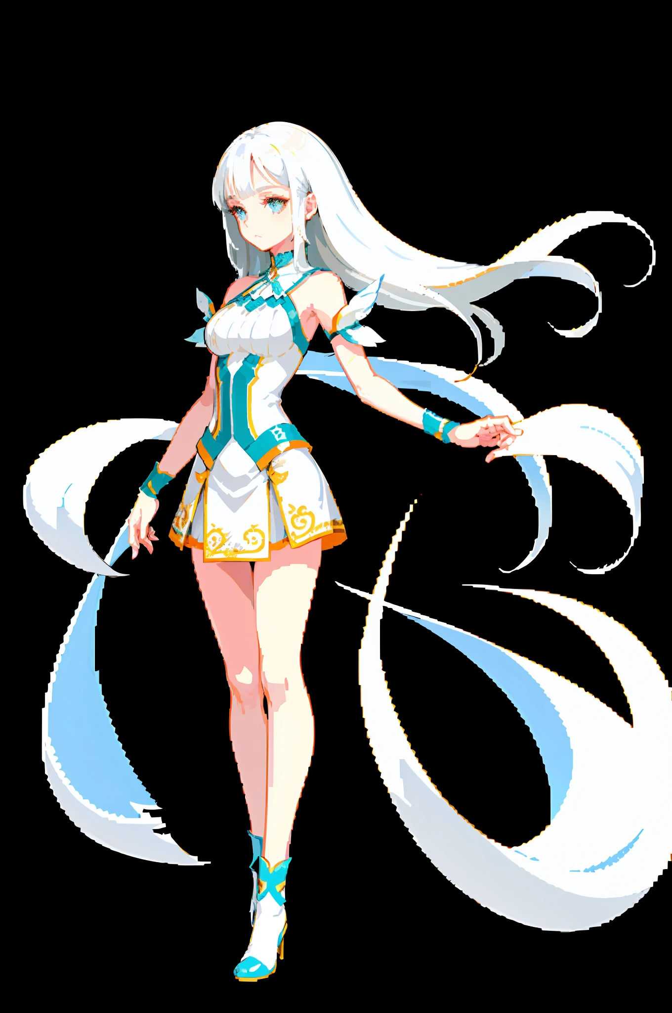 Official art, full-body close-up, extreme picture quality, fine details, a beautiful and white girl, wearing a short white skirt, long white hair shawl, flowing hair, elegant manners, with a faint sad expression, floating in the air, her figure is too good to be eye-catching