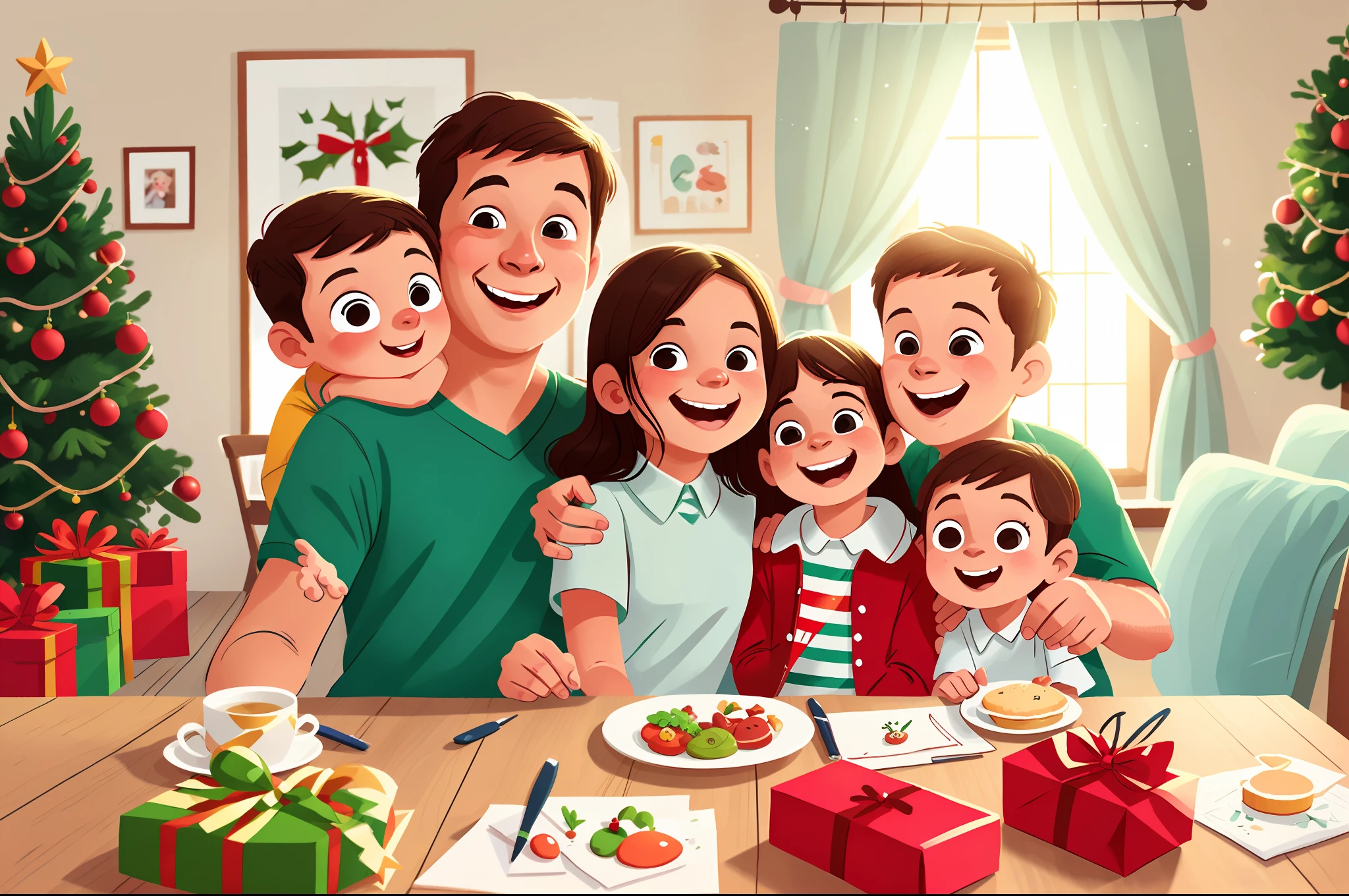 Group photo of a family of three, Christmas, happy, close-up