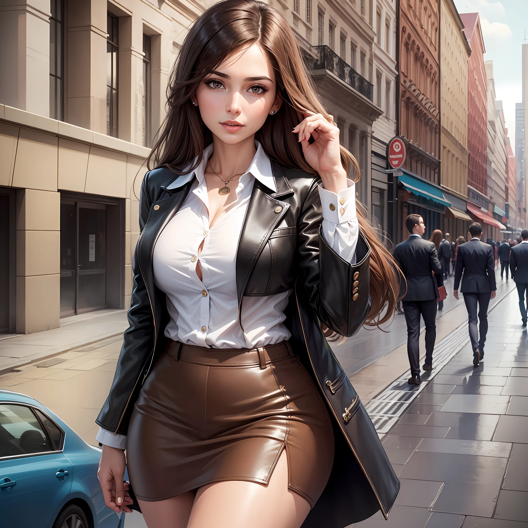 Successful woman with straight brown hair, successful, businesswoman 30 years old --auto --s2