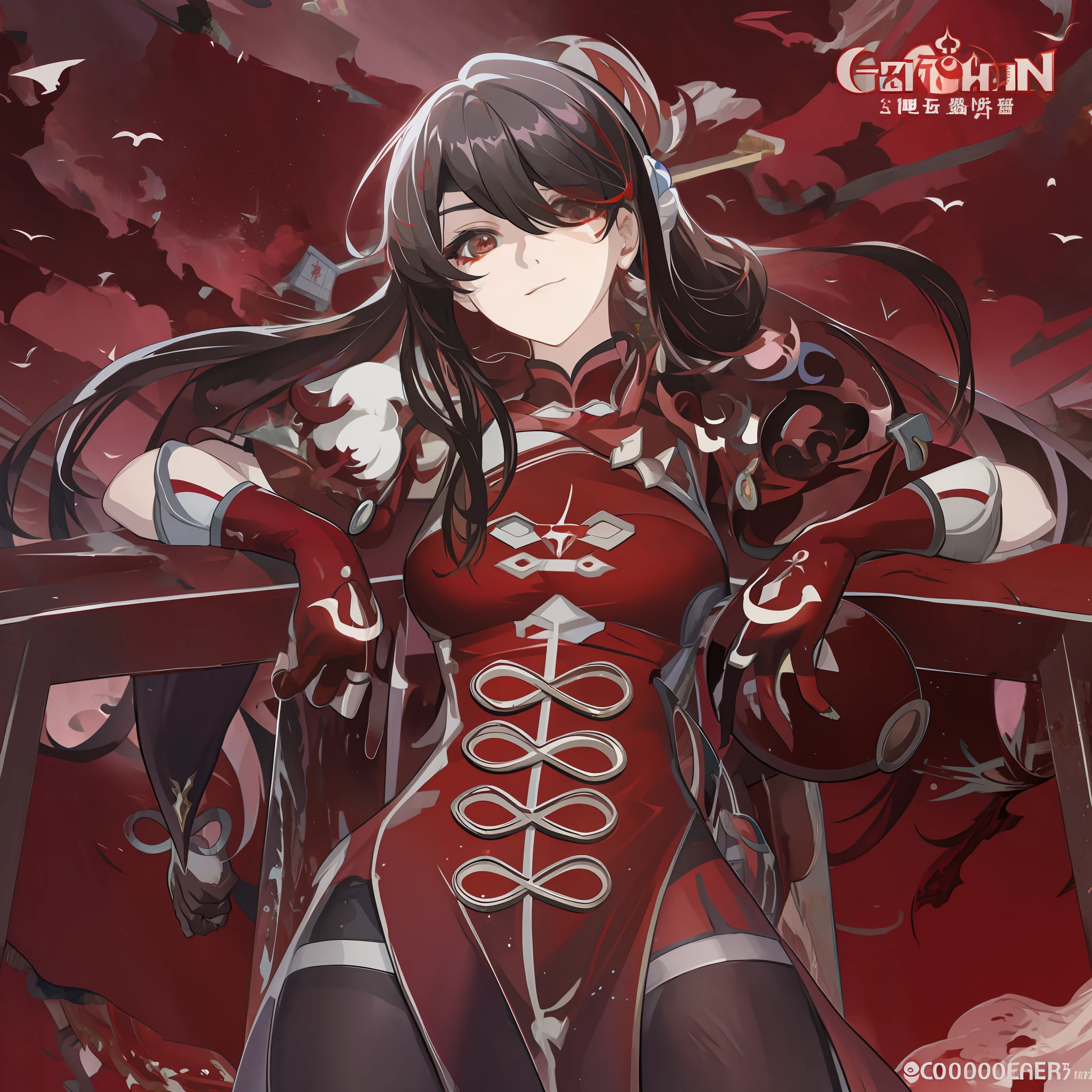 anime girl in red and black outfit posing on a wooden railing, cushart krenz key art feminine, keqing from genshin impact, zhongli from genshin impact, ayaka genshin impact, high detailed official artwork, genshin, official artwork, trending on cgstation, onmyoji portrait, onmyoji detailed art, genshin impact